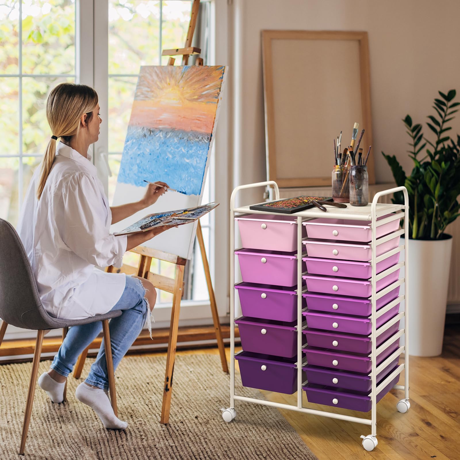 LDAILY Carrello portaoggetti con 15 cassetti, multiuso, organizer su