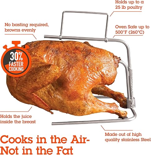 Miniatura 2 de Camerons Tostador de pavo DunRite de Acción de Gracias al revés, cocina original de acero inoxidable para pavo jugoso sin baste, soporta hasta 25