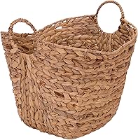 Household Essentials ML-4002 Tall Water Hyacinth Wicker Basket with Handles - Natural Storage for Blankets & Toys, 17.3H x 16.1W