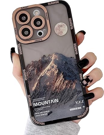 JANDM Compatible with iPhone 12 Pro Case, Romantic Mountain Sunset Clouds Moon Night Scenery Lovely Case Soft Shockproof Camera Protective Cute for Women Girls Case for iPhone 12 Pro -Orange