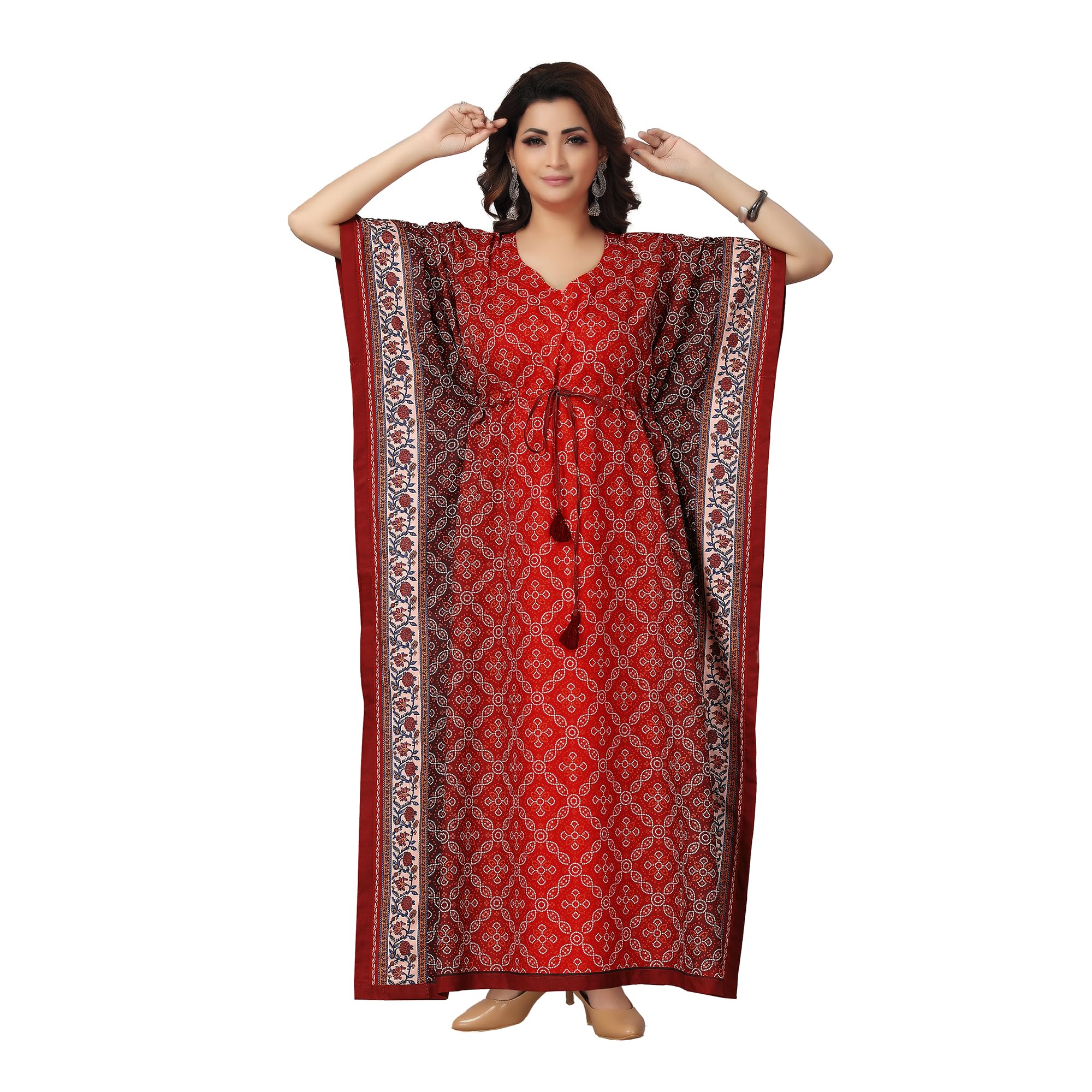 daintier Women's Rayon Digital Printing Cotton Digital Printed Night Drees Kaftan/Maxi Kaftan Nighty/Nighty/Gown/Nightdress Maxi, Nightgown Free Size (RED, 1)