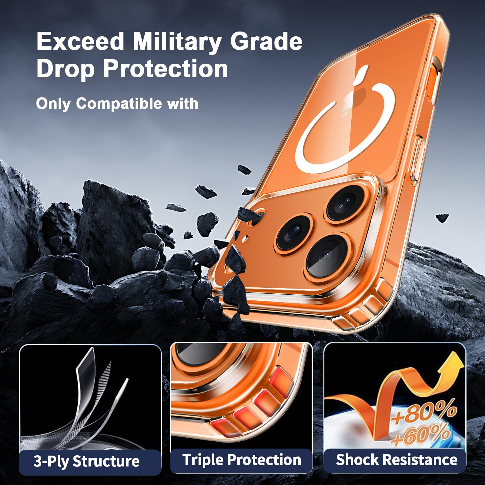 COPIKE Cover Magnetica per 17 Pro Max 2025 con 2 Vetro Temperato e 2 Lente Fotocamera Protezione, Custodia Mag Safe Sottile Antiurto [Senza Ingiallimento] Retro Antigraffio, Trasparente