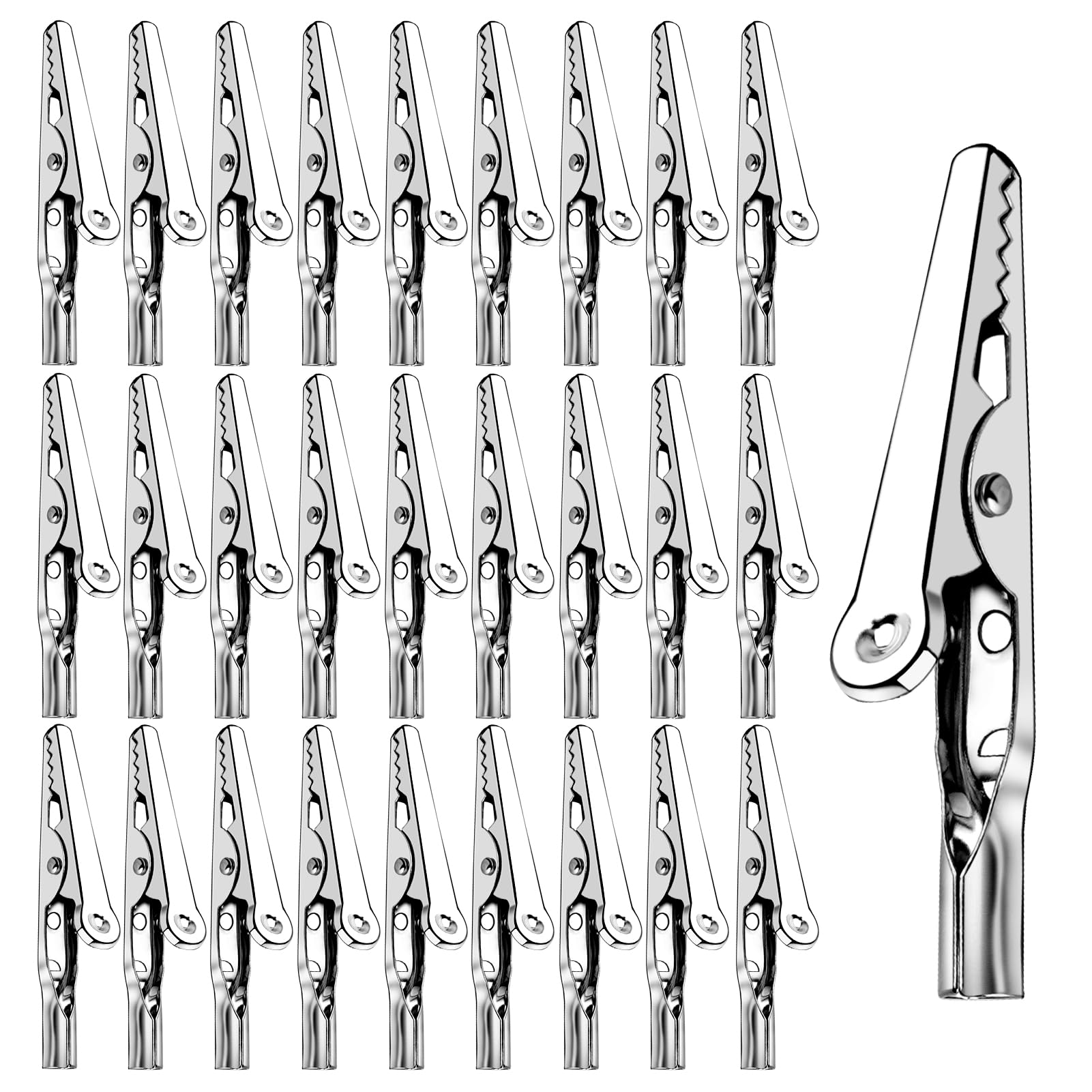 70 PCS Alligator Clips Kit 50mm Silver Crocodile Clips Metal Electrical Test Cable Croc Clips Spring Clamps for Laboratory and Electrical Test Work