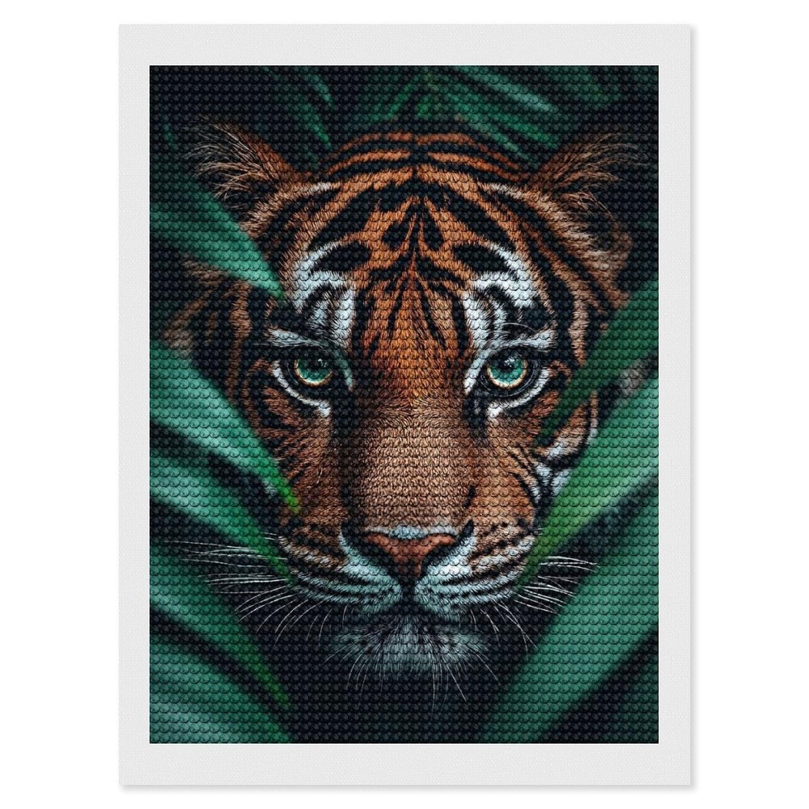 Junmoney Tiger Portrait in The Jungle Foliage Diamond Painting Canvas Kit 12"x16", Relaxing DIY, Modern Decor, Aesthetic Room Decor, Home Wall Art, Wall Art Gift