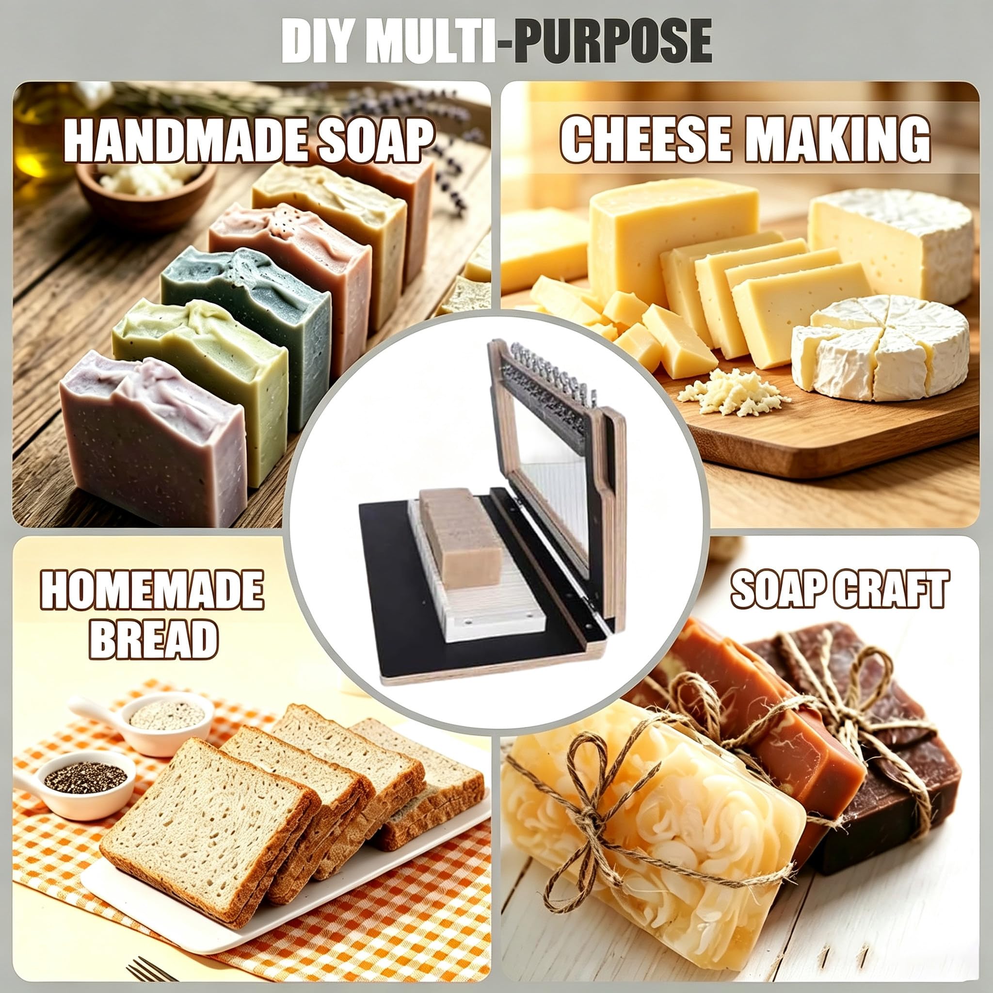 Cortador De Jabón De Madera; Cortadora Multiformato para Talleres De Jabón De Proceso En Frío a Pequeña Escala (También Apta para Bloques De Cera, Queso, Etc.) con Grosor Ajustable