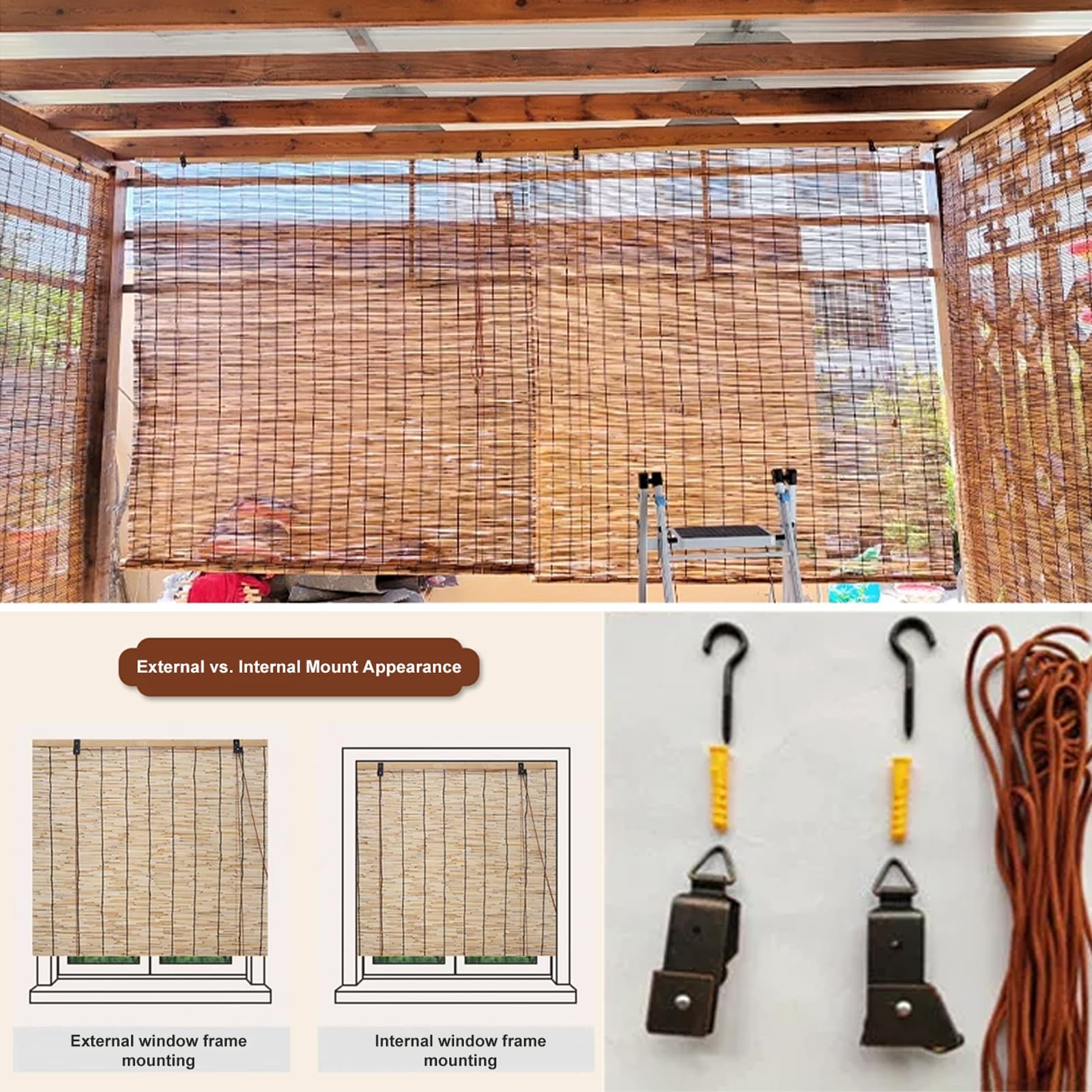 Tenda a Rullo in Bambù Naturale,Avvolgibile Bamboo,Reed Curtain,50-170cm (W155xH300cm)