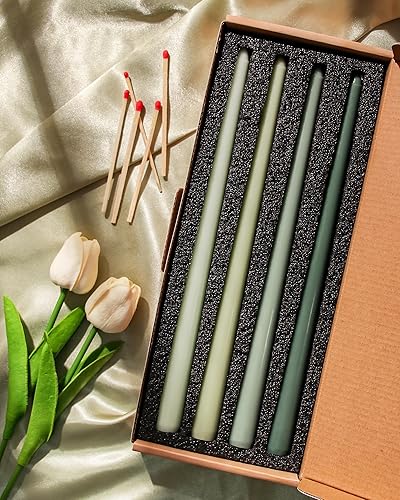 Miniatura 2 de Viyffo Paquete de 4 velas cónicas verdes de 12 pulgadas, sin perfume, sin humo, largas y altas para candelabros, boda, decoración del hogar, cena