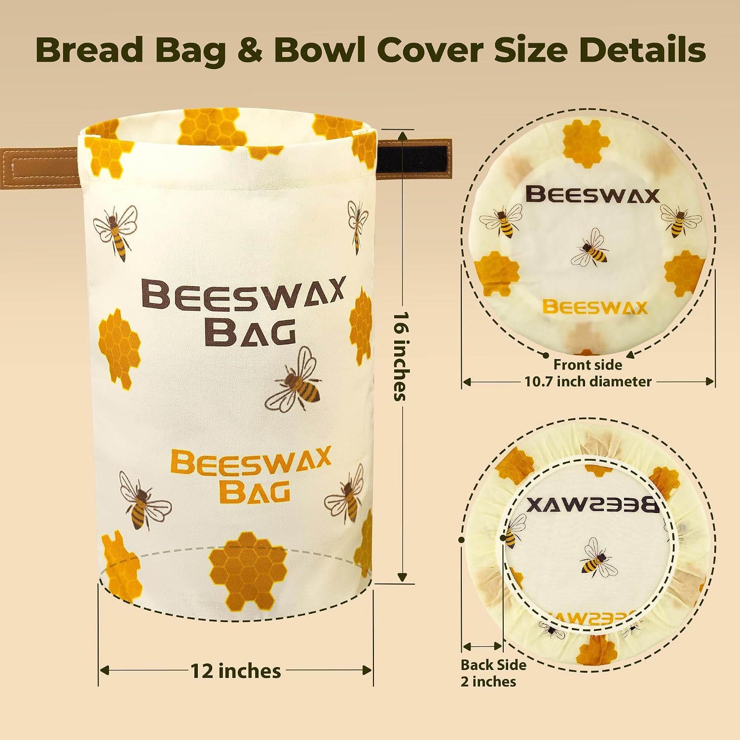 OHIYO Beeswax Bread Bags for Homemade & Reusable Bowl Cover for Proofing, Elastic Sourdough Bowl Cover image 2