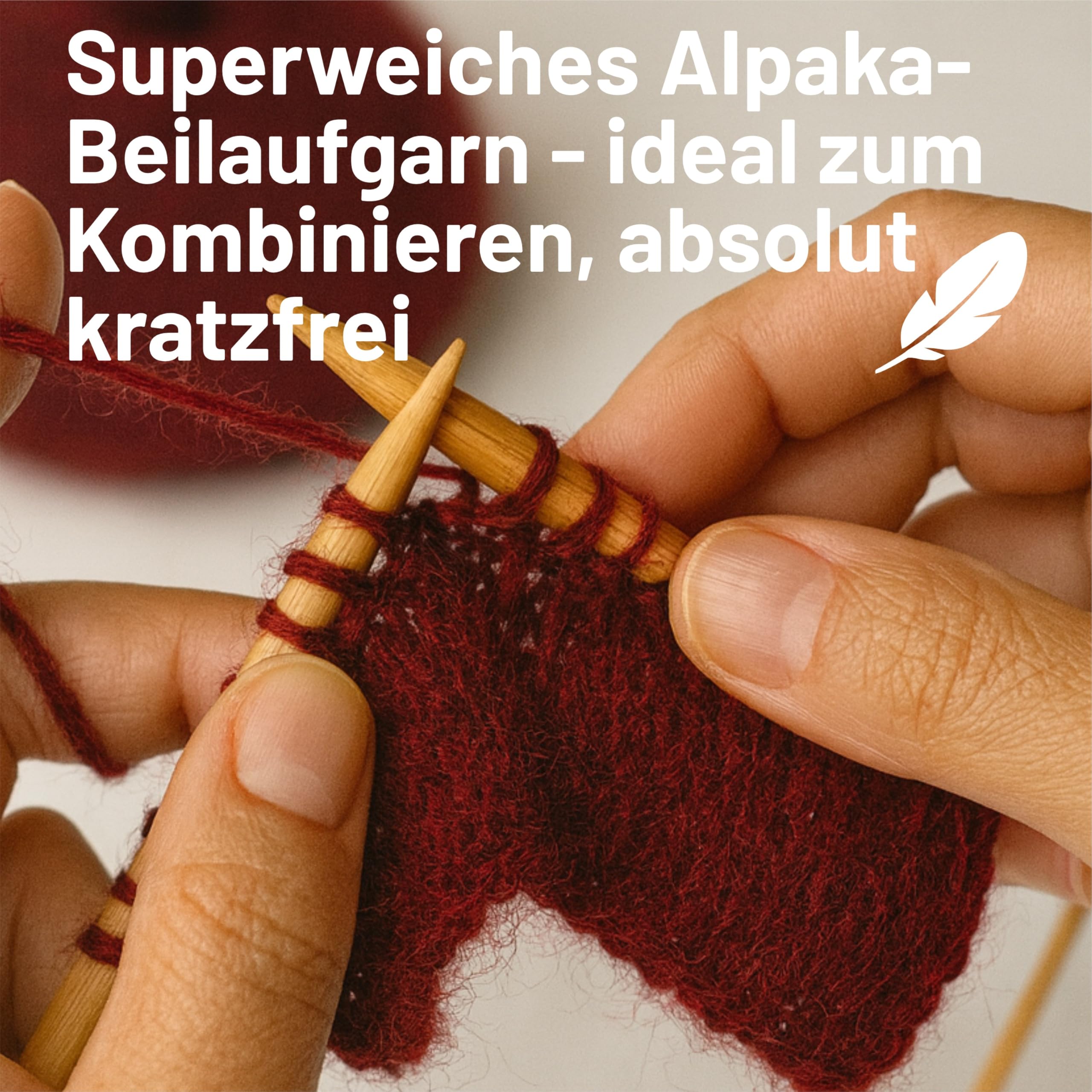 HANSA-FARM |Alpawool 100% Baby Alpaka Brushed 200g Set (4 x 50g) leichte und kratzfreie Wolle zum Stricken & Häkeln - HF179 Weinrot Melange