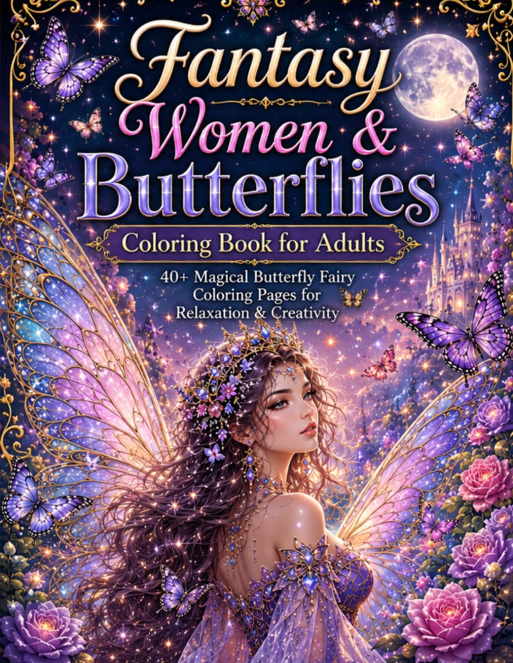 Fantasy Women & Butterflies Coloring Book for Adults 40+ Magical Butterfly Fairy Coloring Pages for Relaxation & Creativity