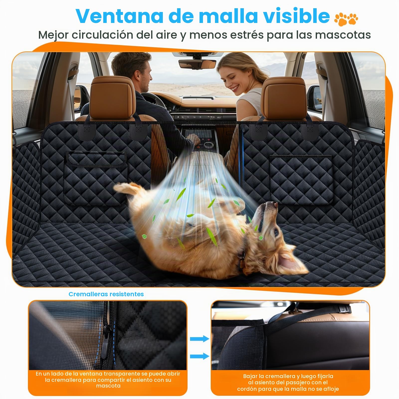 Funda para Asiento de Coche para Perros, Hamaca para Perros Impermeable con Ventana de Malla, Funda Protectora para Asiento Trasero Antideslizante y Resistente a Arañazos para Coches, Camionetas y SUV