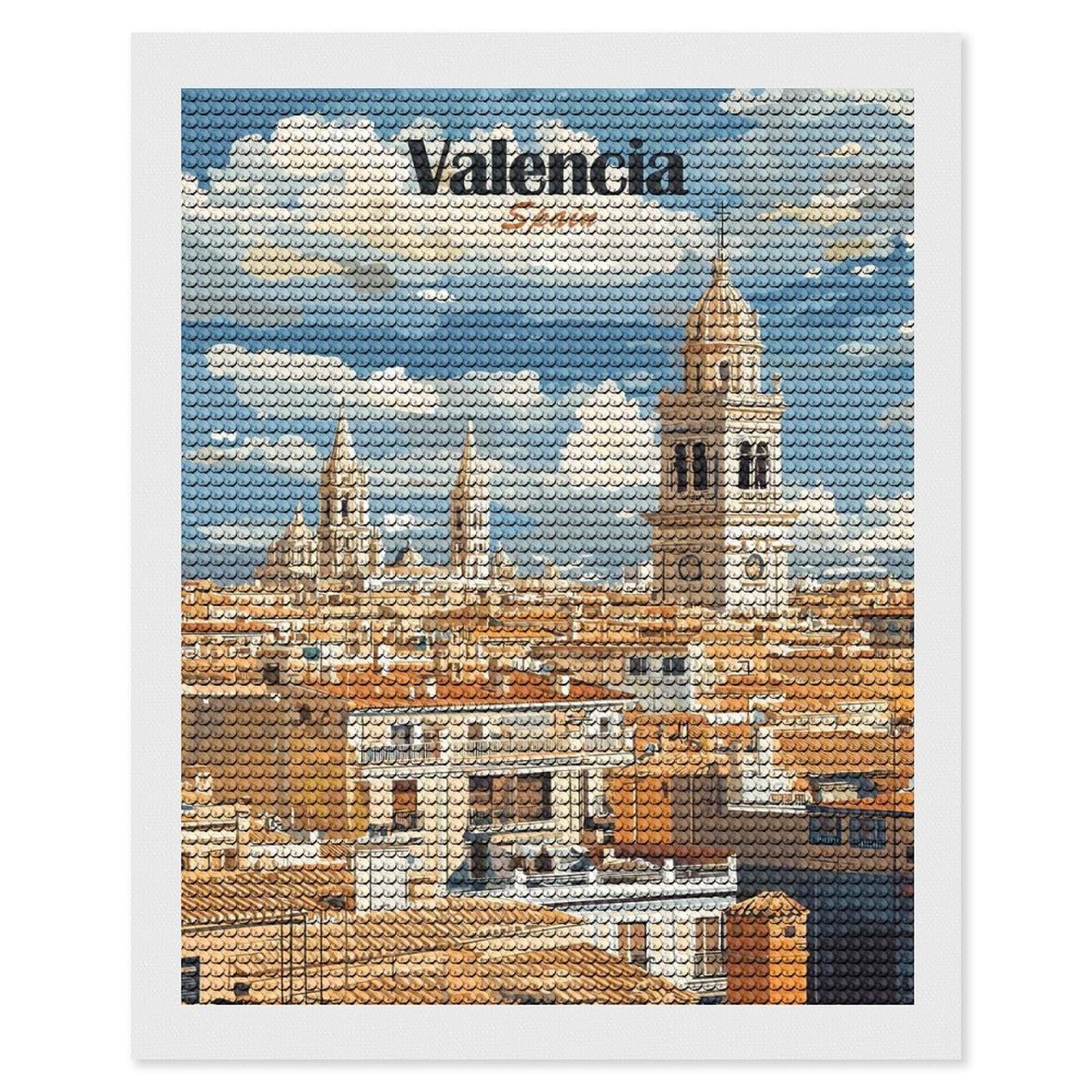 Junmoney Valencia Cityscape Diamond Art Kit 16"x20", for Beginners, Vintage Style Decor, Good for Quiet Evenings, Festive Craft Gift