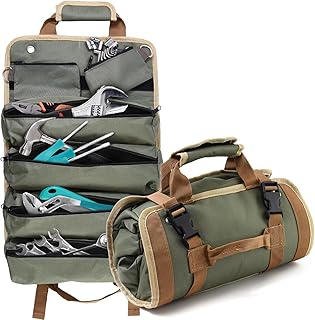 工具バッグ 工具入れ ツールバック ロールタイプ(長さ30cmまで入る)[工具のごちゃごちゃ問題を解決！くるくるまとめるだけｘ水や擦れにも強い高密度のキャンバス生地(着脱可能な小型ポーチ2個付き)] [QUDCK]