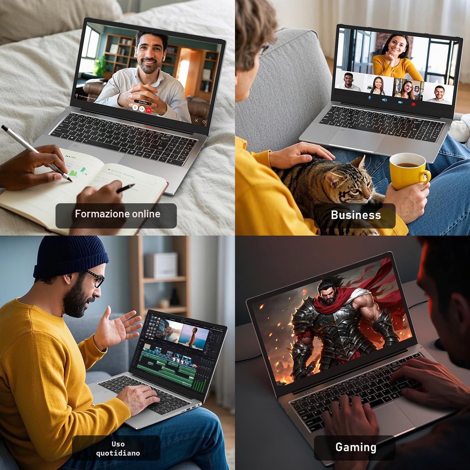 NAIKLULU Computer portatile da gioco 2025 da 16 pollici con processore R-7 5825U, 16 GB DDR4, 1T SSD, display FHD 1920 x 1080P, Windows 11 PRO, WiFi 6, tastiera retroilluminata HDMI, per studenti