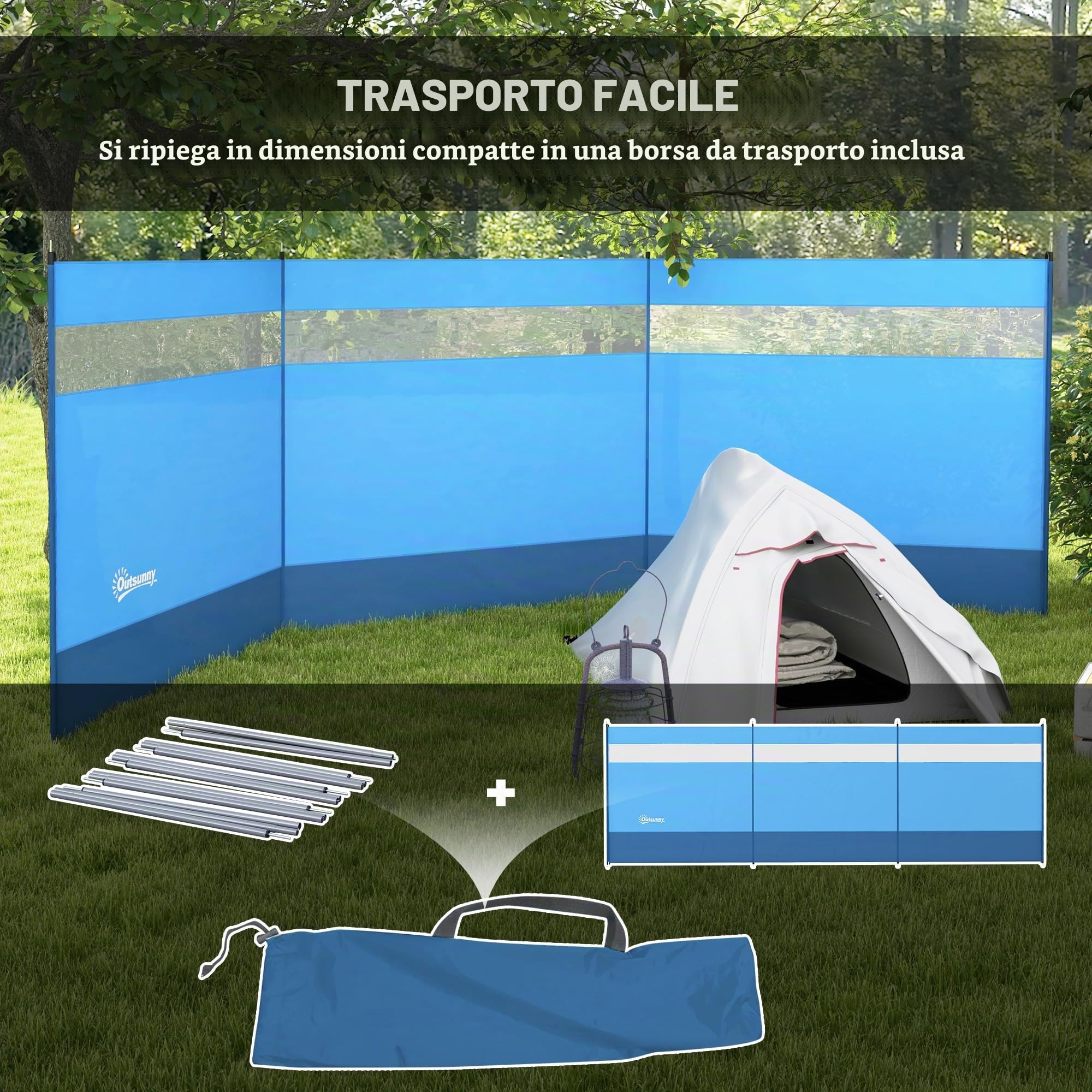 Outsunny Paravento da campeggio portatile pieghevole con borsa di trasporto e pali in acciaio