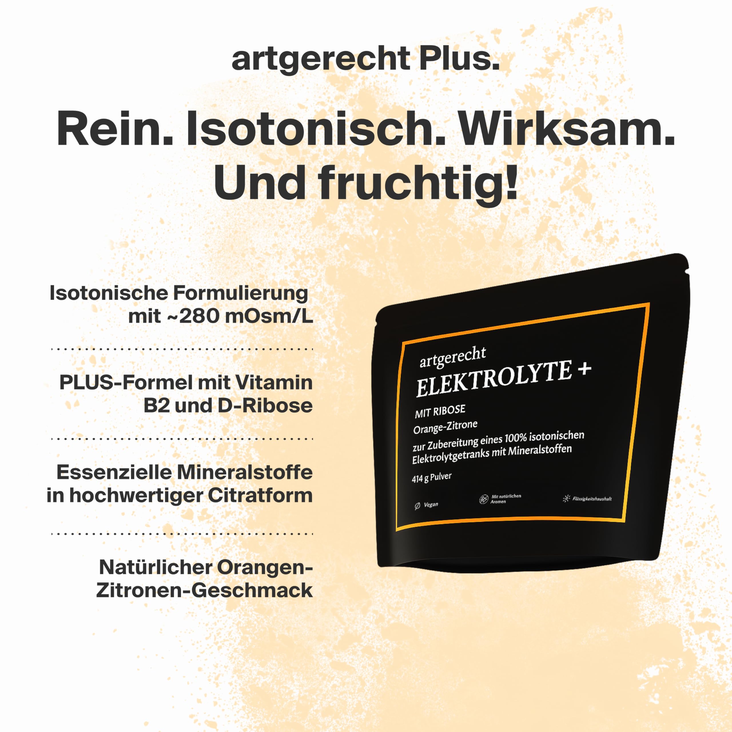 Elektrolytpulver PLUS mit D-Ribose & Orangen Geschmack 414 g / 30 Portionen | Für Hydration, Regeneration & Muskelfunktion | Isotonisch mit Natrium, Kalium, Magnesium, Calcium & Chlorid
