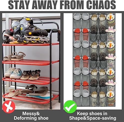 Miniatura 2 de Windyun Paquete de 2 40 organizadores de zapatos para colgar sobre la puerta, con bolsillo de malla grande, para armario, antideslizante detrás de