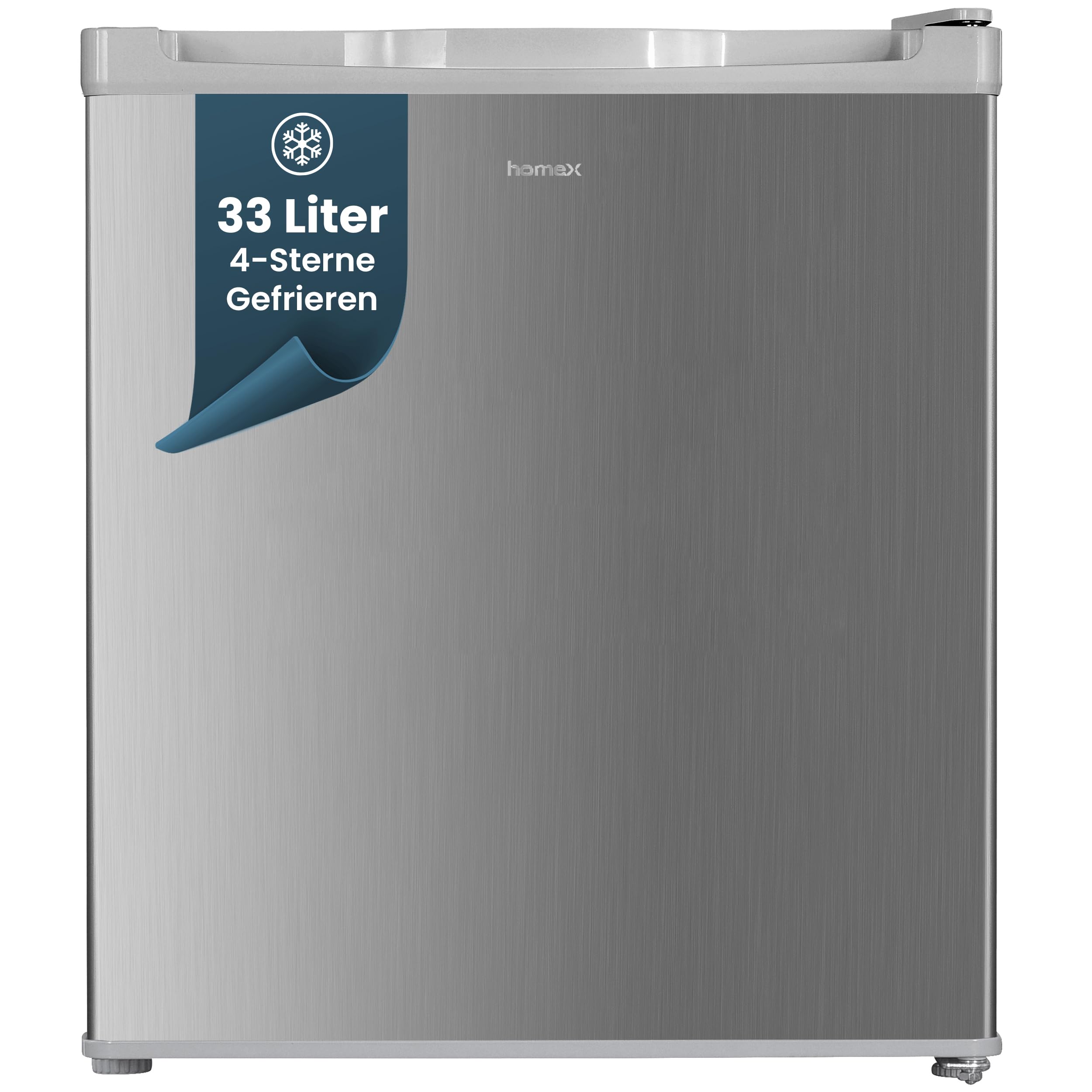 homeX Mini Gefrierschrank, Gefriertruhe klein - 33L Nutzinhalt, 4-Sterne Gefrierbox, freistehend, kompakte Tiefkühltruhe, Mini Freezer mit Temperaturregelung, kleiner Tiefkühlschrank, silber, FM1015-S