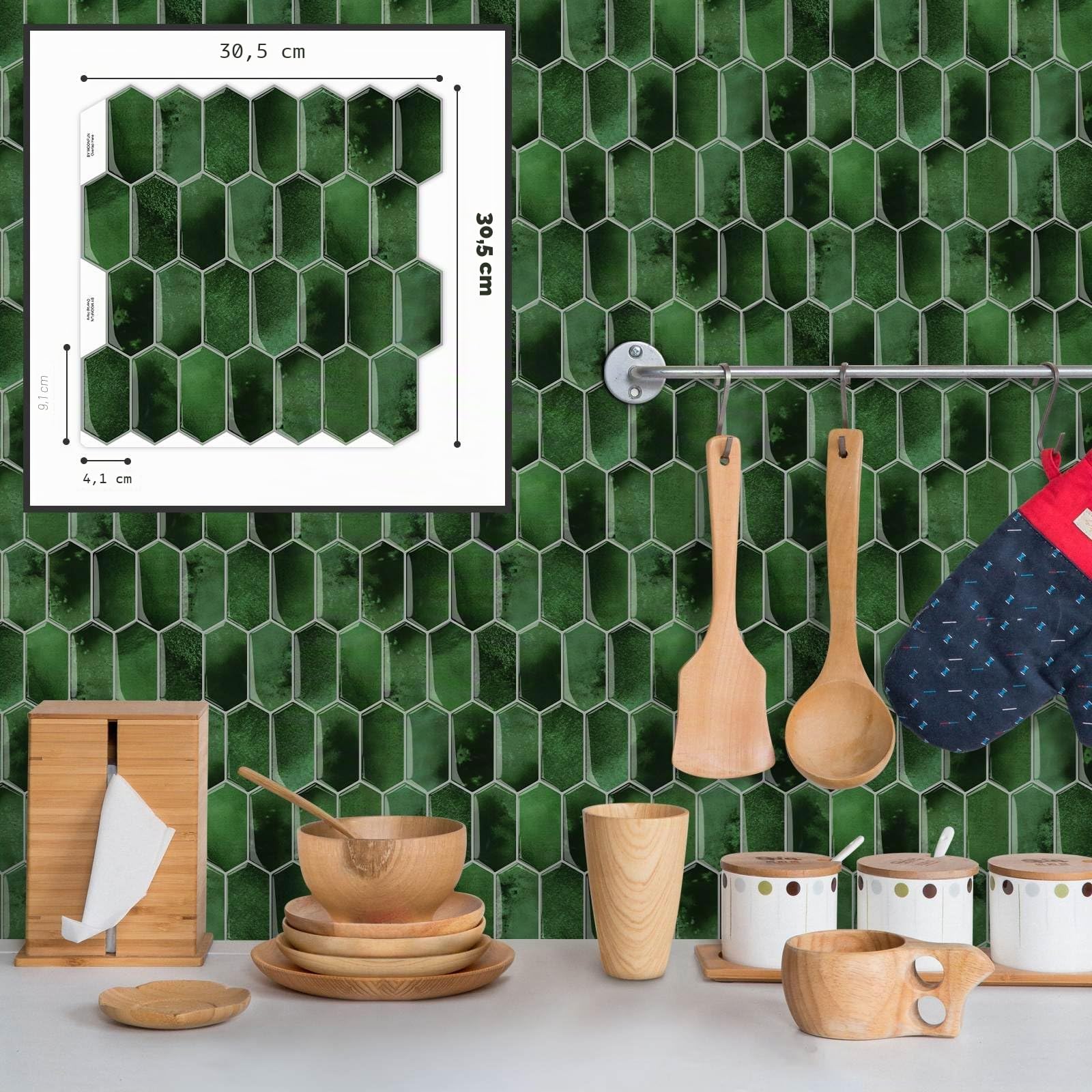 10 Pezzi di Piastrelle Autoadesive per Paraschizzi,Piastrelle Peel and StickPer Cucina,Bagno,Camino, Camper (Verde Scuro,30,5 x 30,5 cm) | Piastrelle autoadesive 3D impermeabili da parete per cucina, bagno, camino, camper (verde scuro, 30,5 x 30,5 cm)