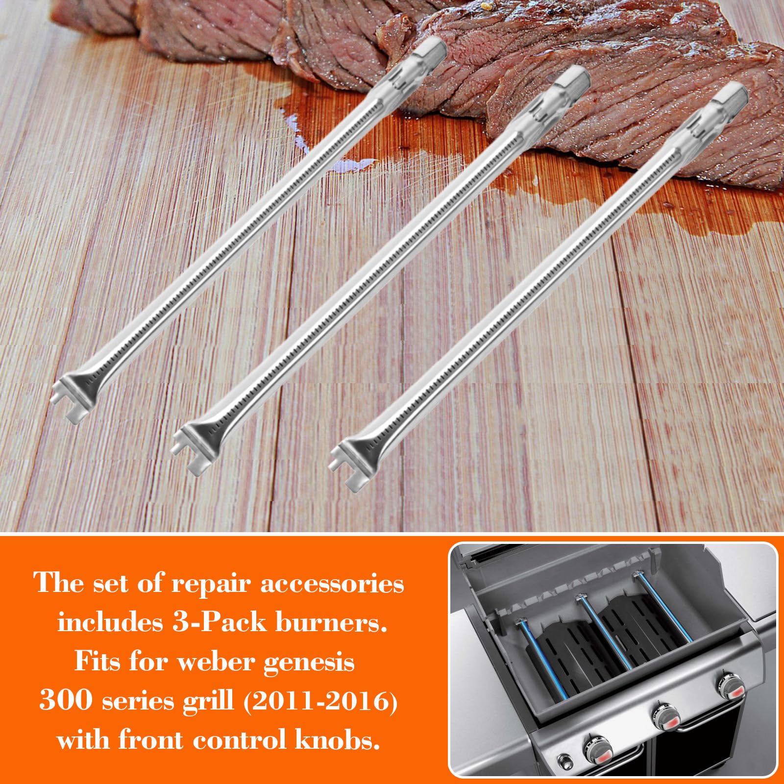 Lot De 4 Brûleurs Acier Inox 304 Pour Weber Genesis - 49.5cm - Remplace 62752