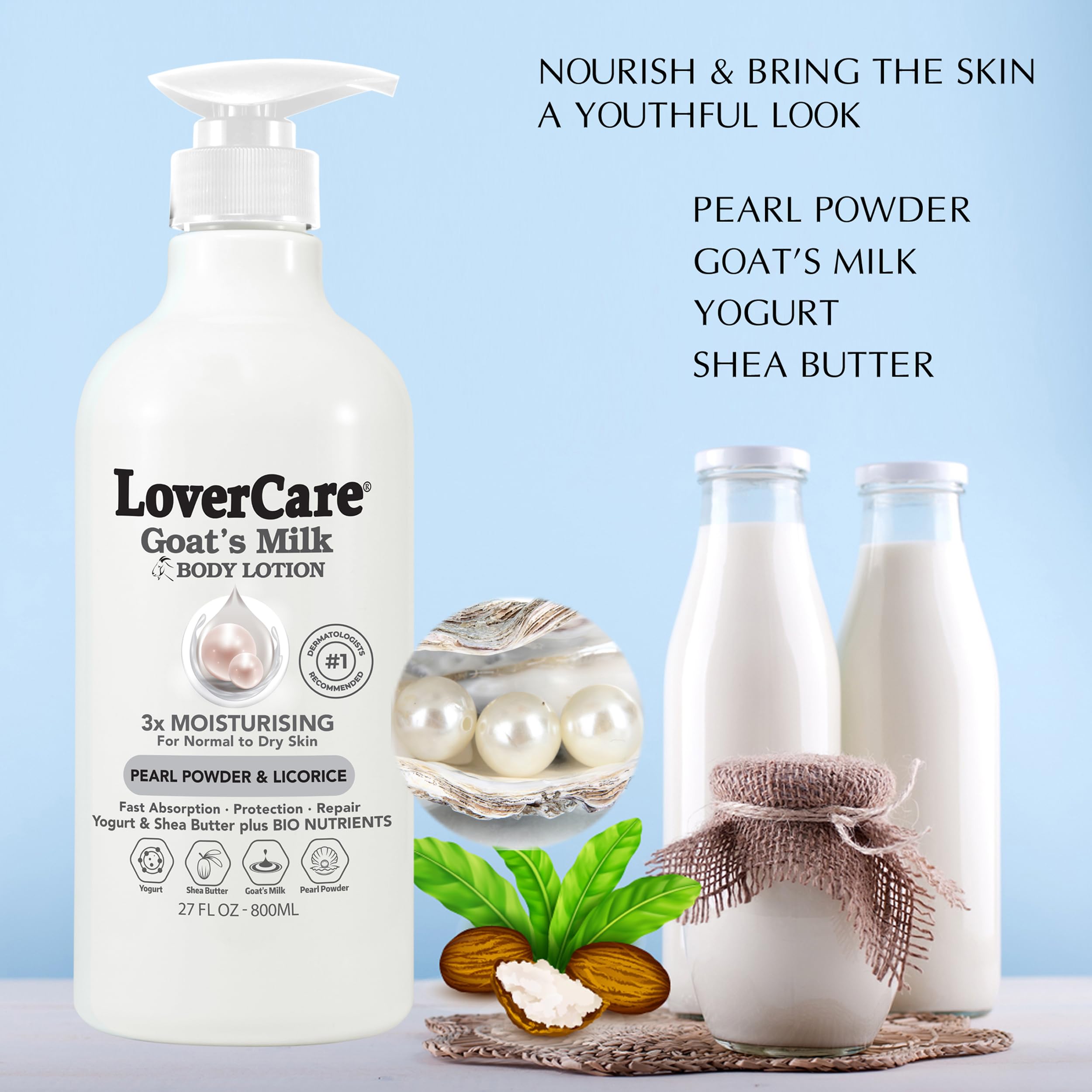 Lovercare Goat Milk Body Lotion for Dry Skin Pearl 27.05oz (800ml) - Single…