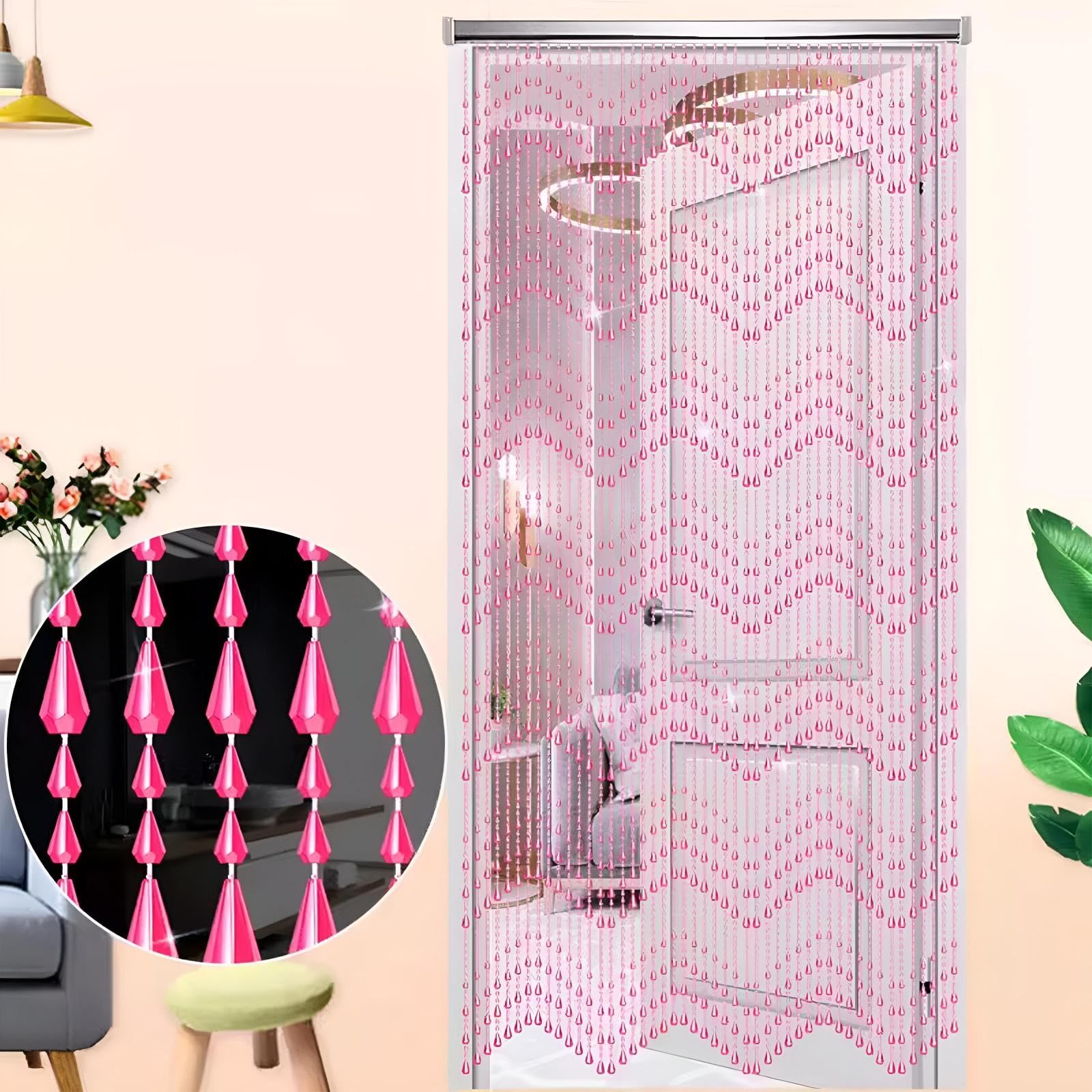 Eiauiuo Pink Beaded Curtain, Crystal Acrylic Door And Window Curtain, Decorative String Curtain For Living Room, Bedroom & Room Divider, Elegant Home Decor Privacy Curtain For Doors & Windows(80X180cm(26 S