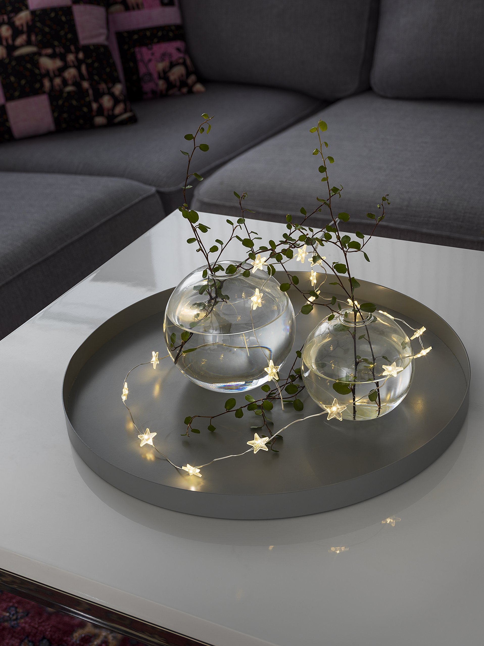 Konstsmide, 3139-103, LED Dekolichterkette, 40 transparente Sterne, mit an/aus Schalter, mit Funkeleffekt, 40 warm weiße Dioden, batteriebetrieben, Innen, silberfarbener Draht, Gold, 40 LEDs