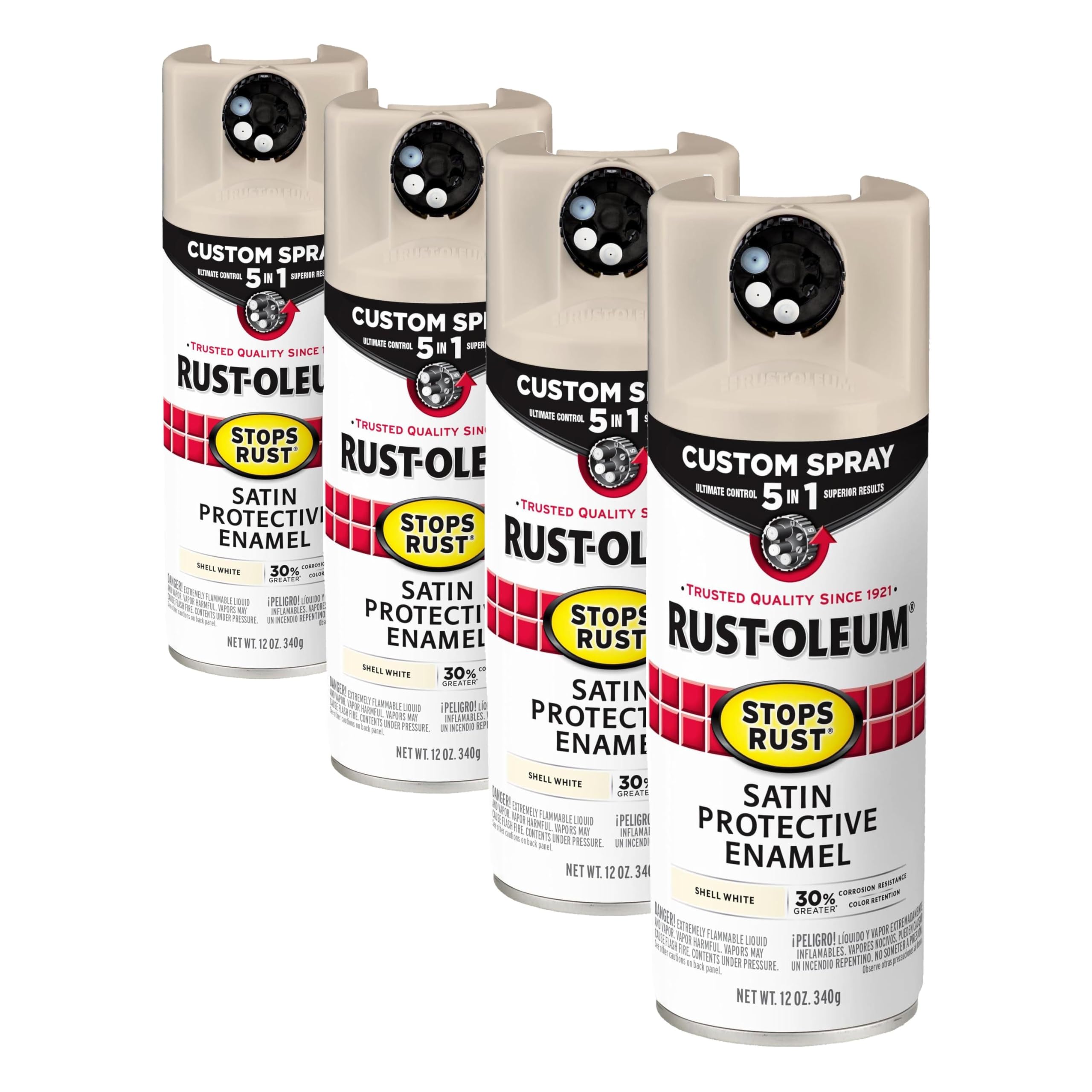 Rust-Oleum 376875 Stops Rust Custom Spray 5-in-1 Spray Paint, 12 oz, Satin Shell White (Pack of 4)