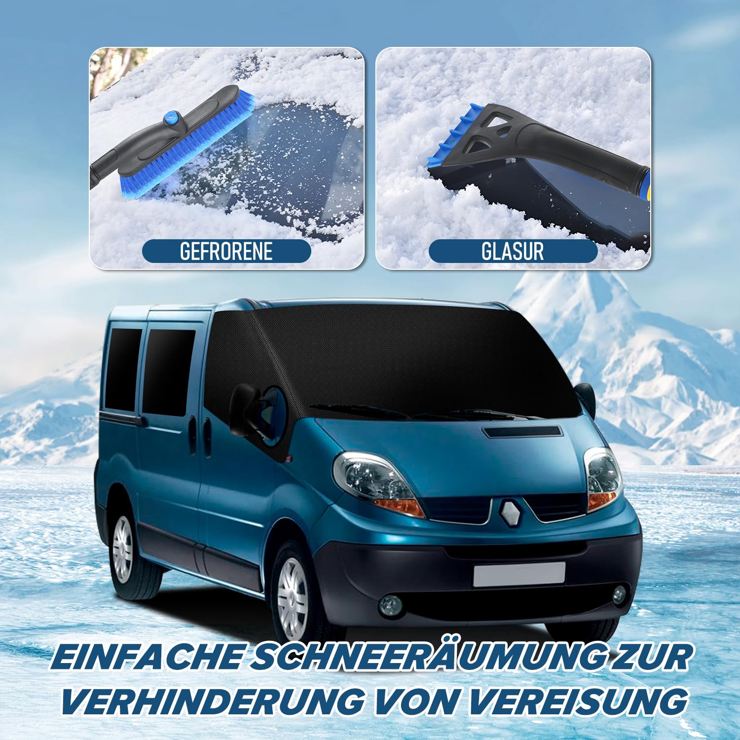 Soekodu Copertura Parabrezza Auto Compatibile con Renault Trafic 2001-2014, Parasole per Finestrino Anteriore Compatibile con Opel Vivaro 2001-2014, 100% Oscuramento, Resistente Alle Intemperie