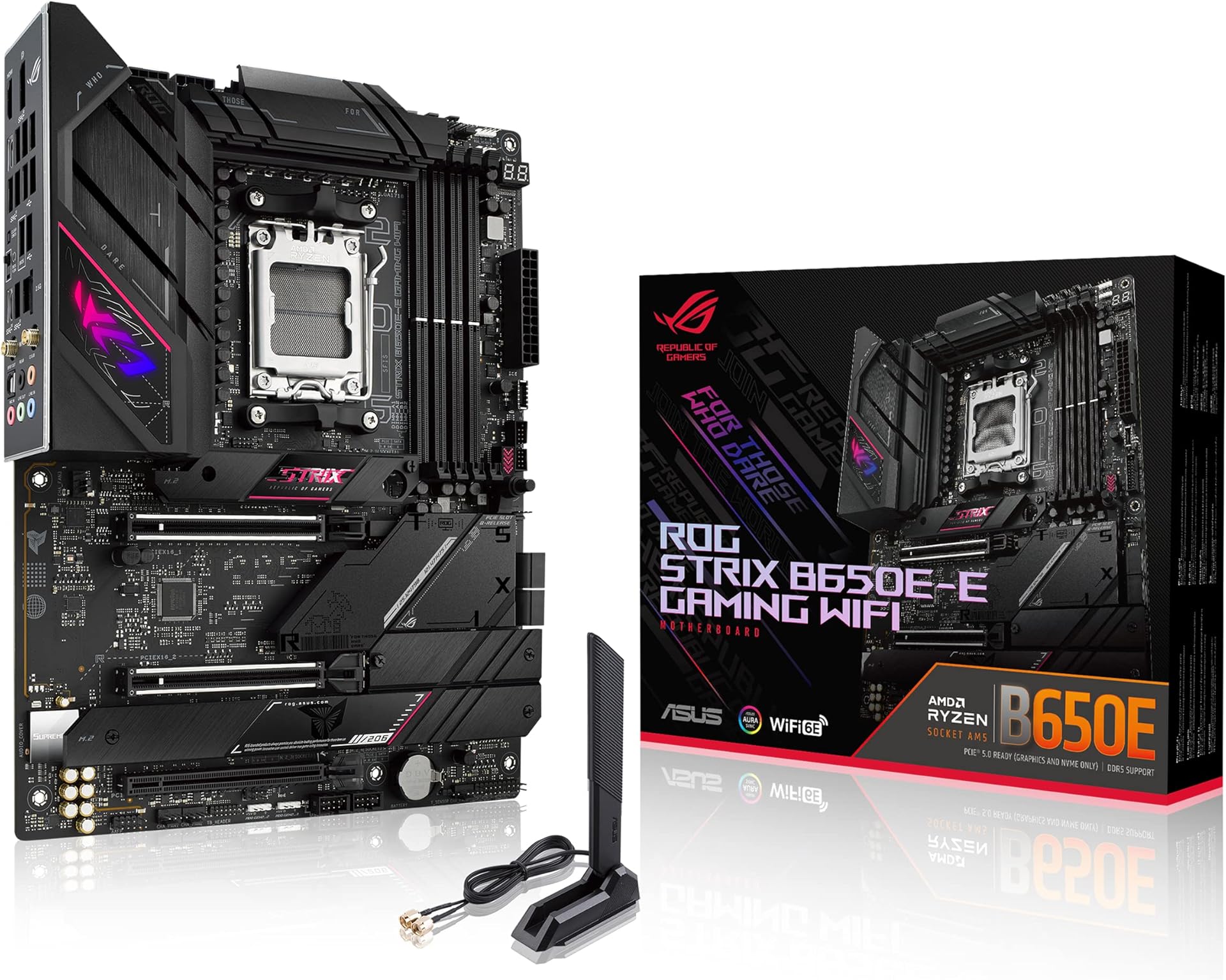 ASUS ROG Strix B650E-E Gaming WiFi AM5 (LGA1718) Ryzen 7000 Gaming Motherboard(16+2 Power Stages,DDR5,4X M.2 Slots, PCIe® 5.0, WiFi 6E, 2.5G LAN,USB 3.2 Gen 2x2 Type-C® Rear I/O Port, Aura Sync RGB)