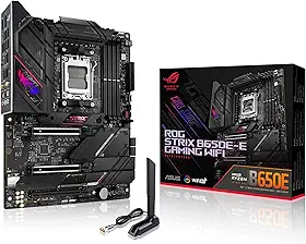 ASUS ROG Strix B650E-E Gaming WiFi AMD Ryzen AM5 ATX motherboard, 16 + 2 power stages, DDR5, four M.2 slots, PCIe 5.0, WiFi 6E, 2.5G LAN, USB 3.2 Gen 2x2 Type-C rear I/O port, and Aura Sync RGB
