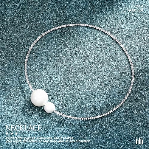 Miniatura 6 de Jeairts Gargantilla de perlas de cristal de plata con diamantes de imitación ajustables, collar de moda, joyería para fiestas, accesorios de disfraz