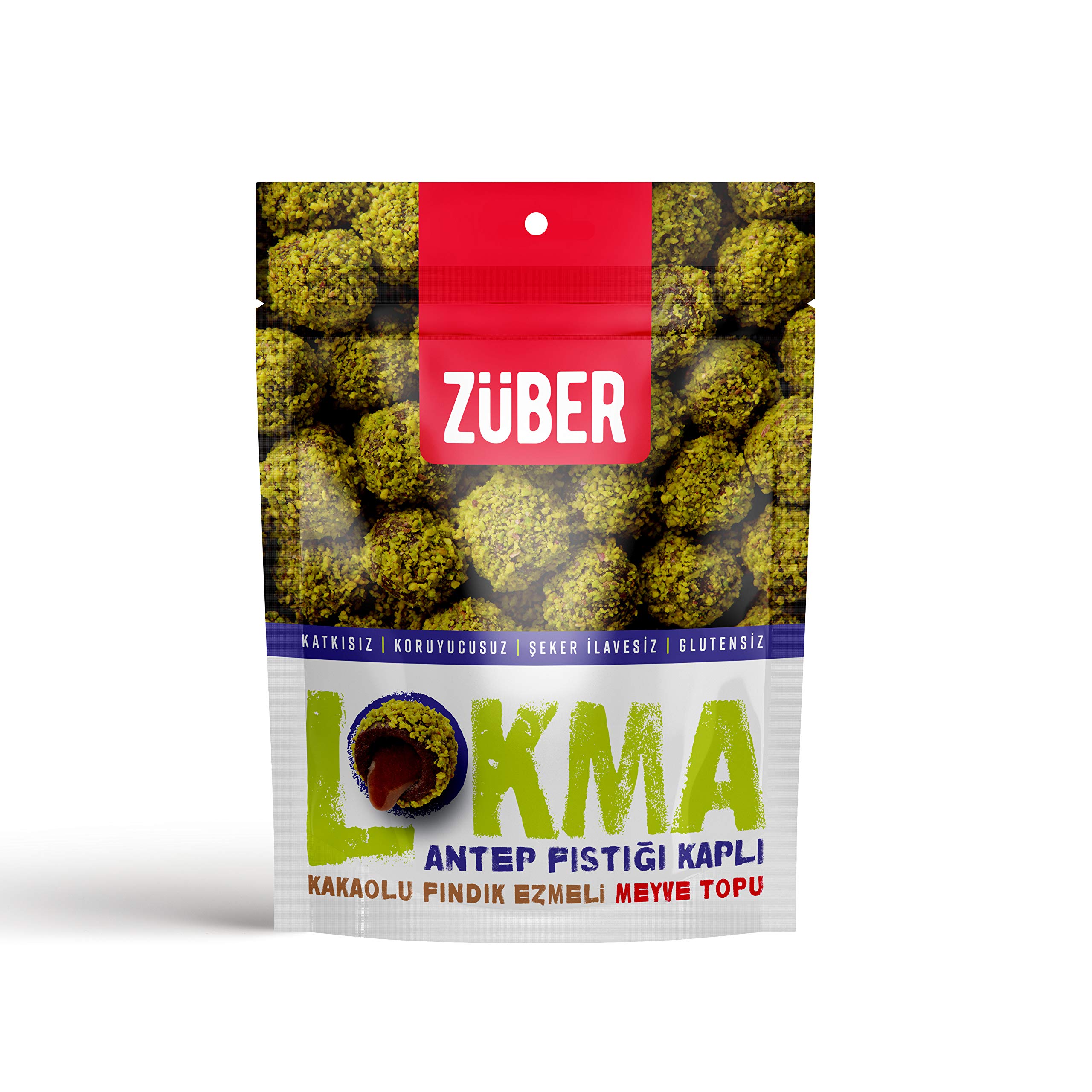 Züber Antep Fıstığı Kaplı Kakaolu Fındık Ezmeli Meyve Topu 96Gr