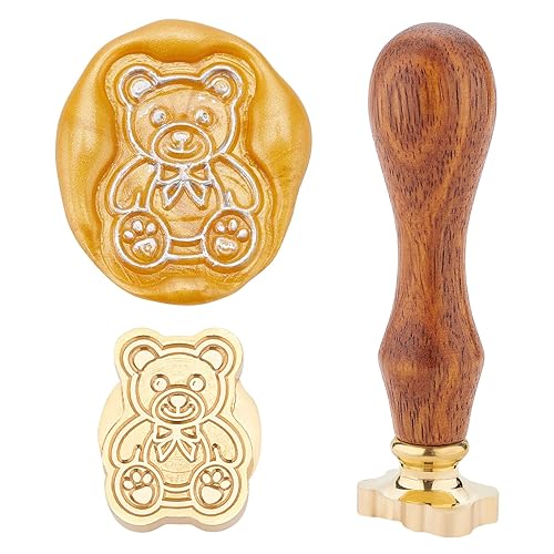 CRASPIRE Sello de cera con diseño de oso vintage, sello de cera extraíble de latón con mango de madera para invitaciones de boda, sobre del día de