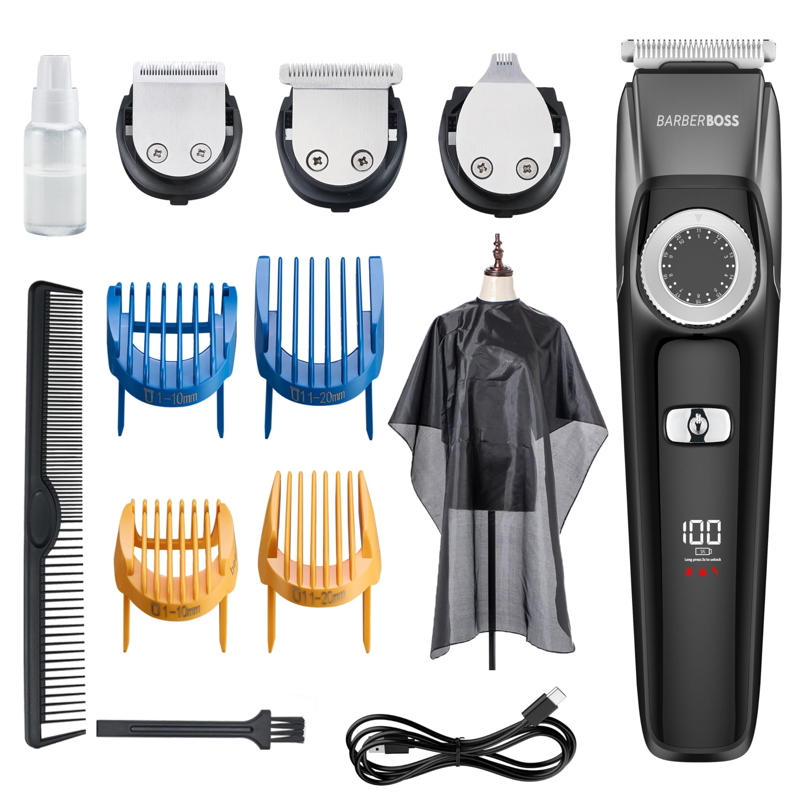 BarberBoss 3 in 1 Facial Grooming Kit, Hair, Detail & Beard Trimmer, Men’s Hair Clipper, Precision Control Dial