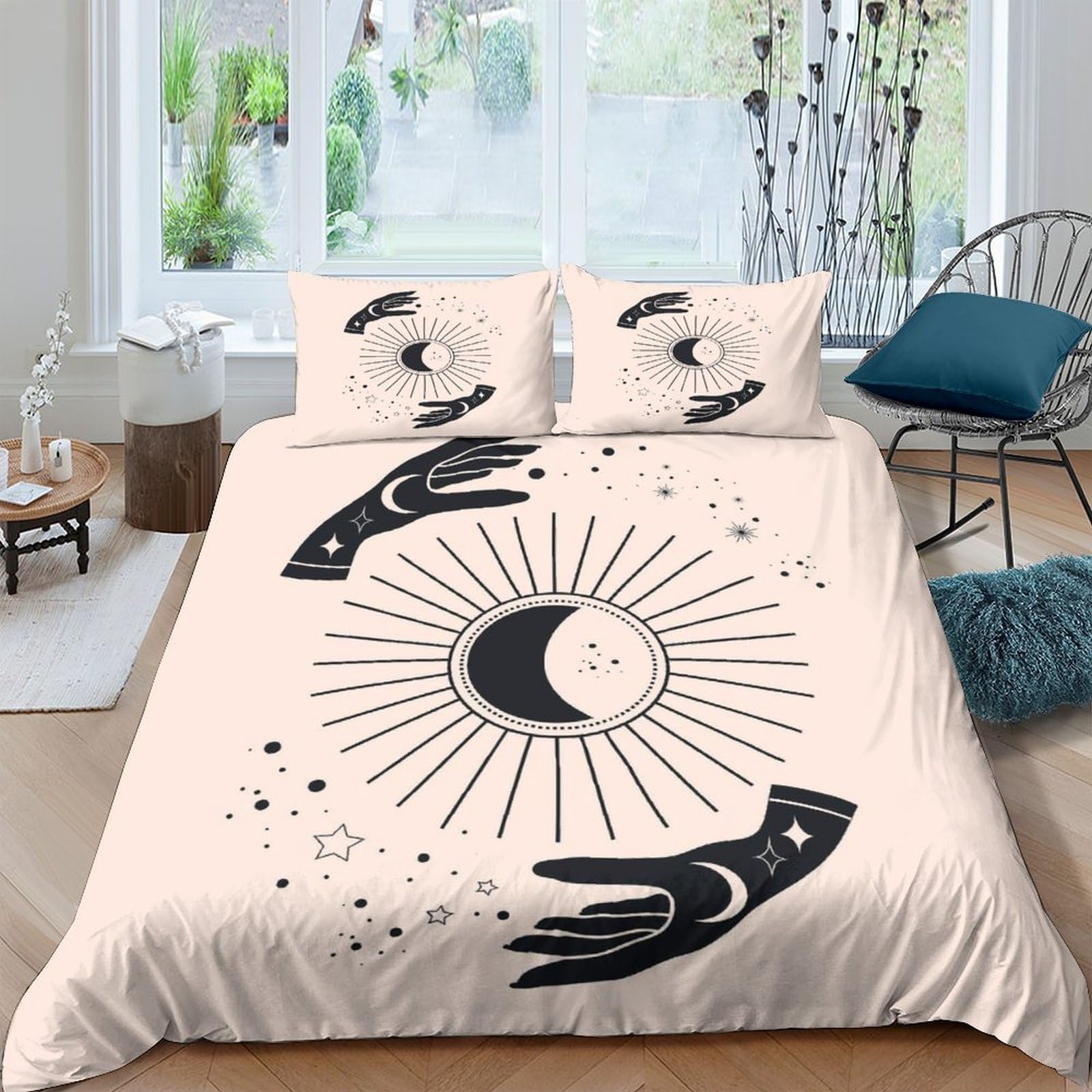 Ctjqhvkz Style-9 3D Printed Mystical Sun Moon Fitted Sheet Microfiber Soft Hand Cosmic Symbol Mattress Cover For Bedroom Home Decor Single（135X200cm）