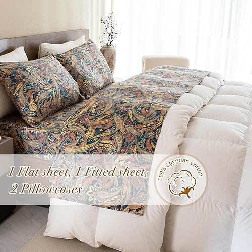 Miniatura 2 de Lady Ann Juego de sábanas bohemias de tamaño Queen, 100% algodón egipcio, estampado de flores de cachemira, juego de ropa de cama de 4 piezas, súper