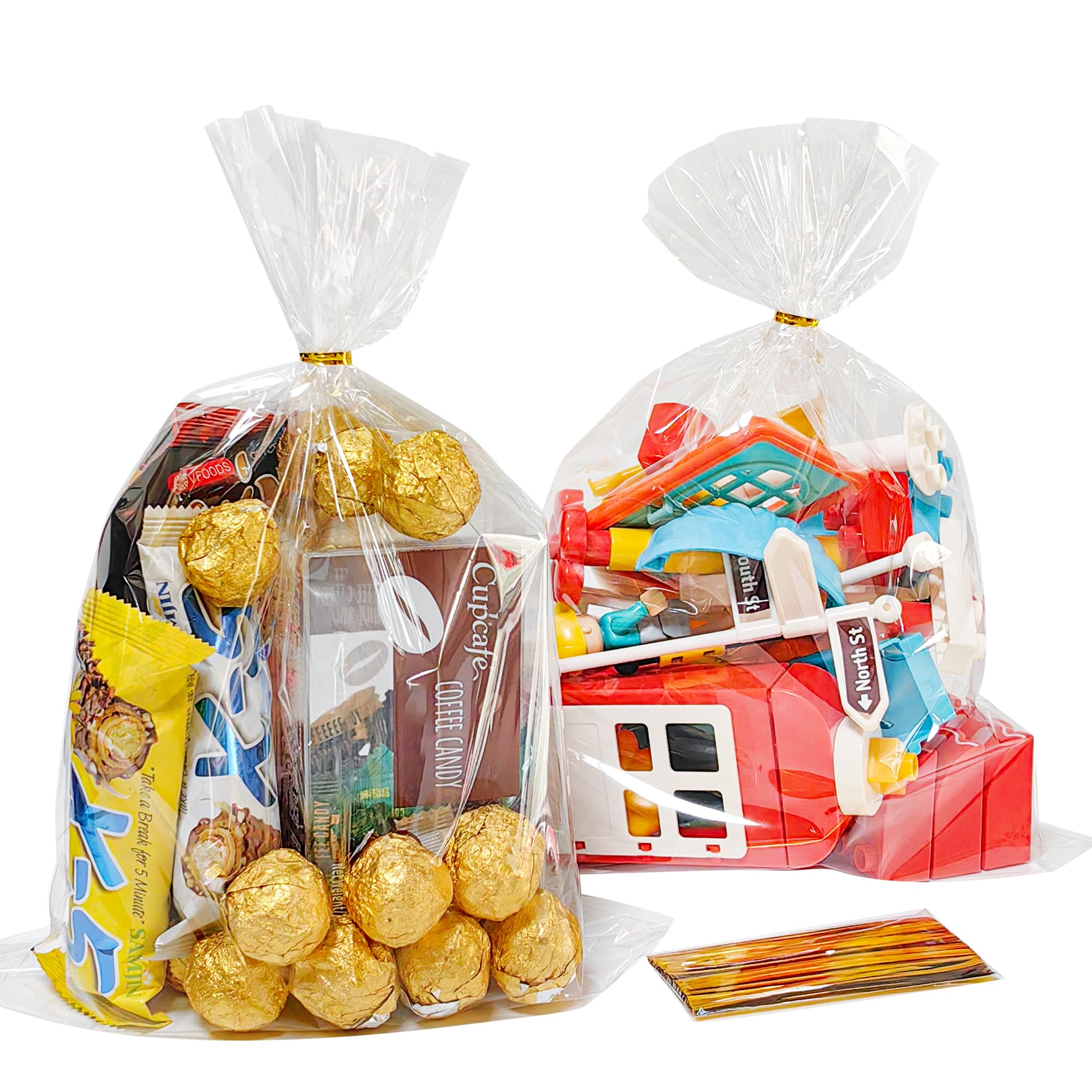 QOIUSO 126 przezroczystych torebek prezentowych, celofanowe torebki na smakołyki z krawatami, plastikowe torby na cukierki, przezroczyste torby celofanowe do pakowania popcornu, na imprezę, ciasteczka