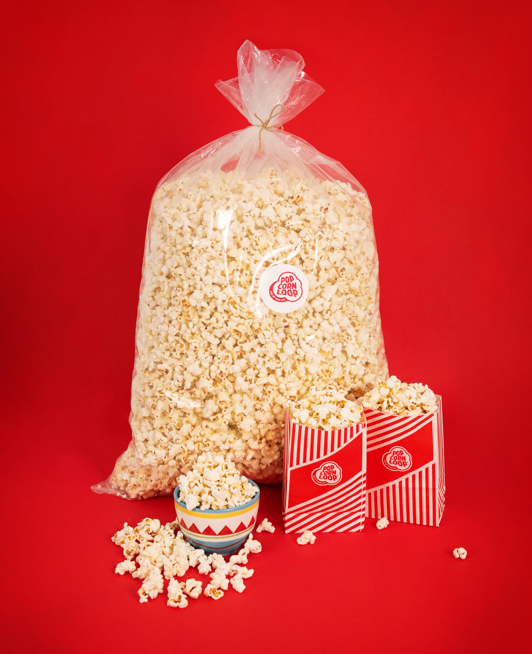 Popcornloop® Popcorn Sack Süß 2 Kilo inklusive 35 Stk. Popcorntüten Gratis Dazu Frisch und Verzehrbereit für Feste Events Veranstaltungen Partys Festivals (Süß, 2 kg)