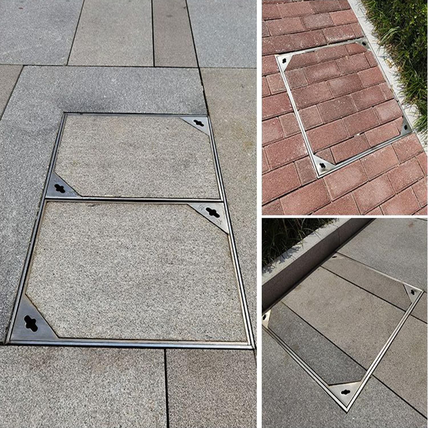 Niewidoczna osłona włazu ze stali nierdzewnej z pokrywą i ramą do podjazdów tarasów chodników - trwała 800 x 800 x 50 mm wytrzymała, elegancka konstrukcja odporna na warunki atmosferyczne rozwiązanie