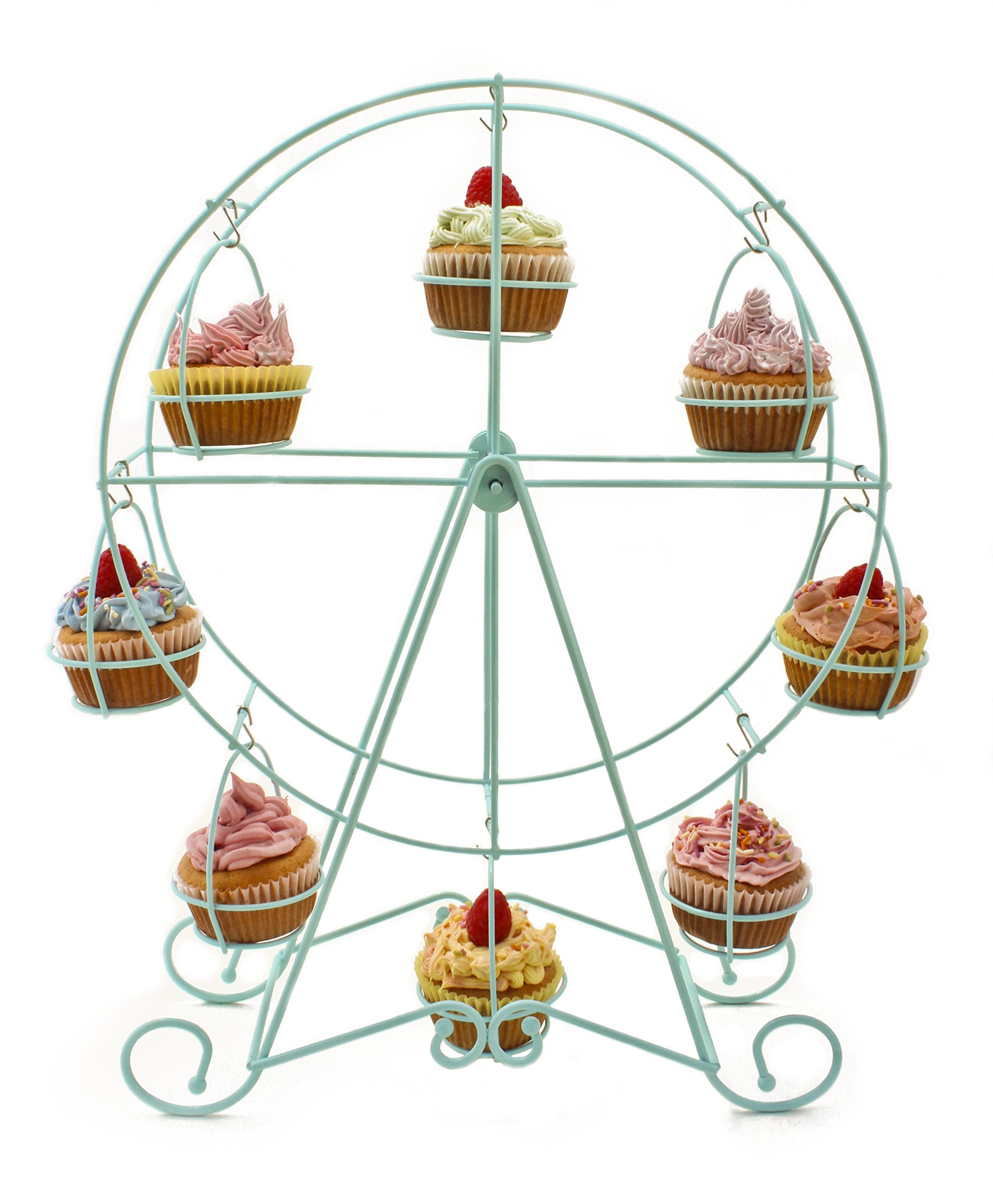 Zoie + Chloe Ferris Wheel Cupcake Stand - Decorative Cupcake Holder for Parties - Spinning Display for Serving Pastry, Treats & Desserts - Easy-to-Clean, Fits 8 Medium Cupcakes - 14x4x17, Sky Blue