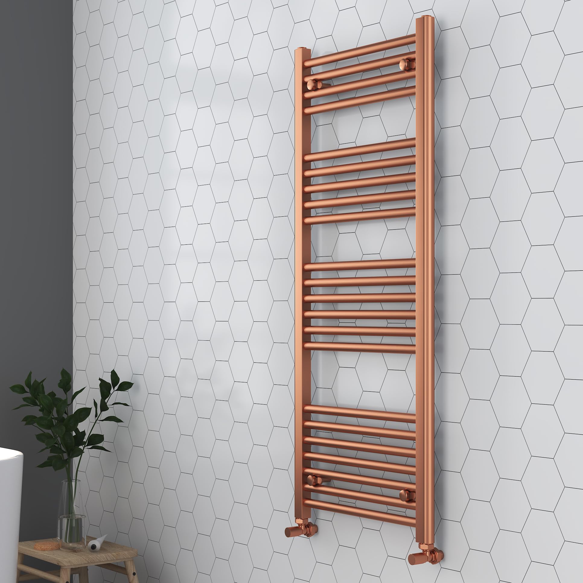 Nwt Direct Brushed Copper 500Mm (W) X 1200Mm (H) Straight Heated Towel Ladder Rail Bathroom Radiator - 2084 Btus