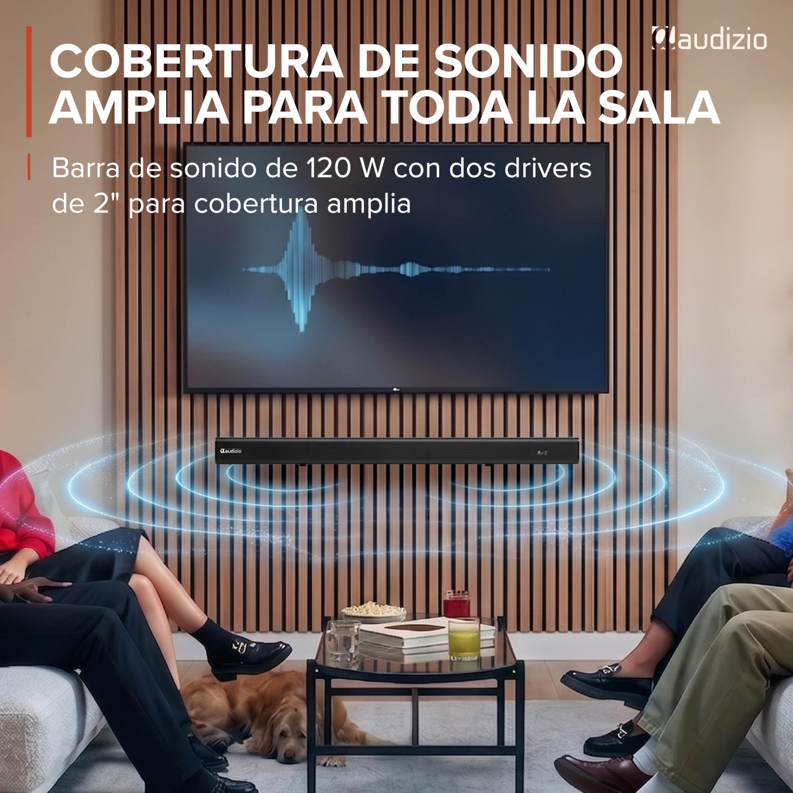 Audizio SB82S – Barra de Sonido 120W con subwoofer 5,25”, HDMI ARC, Bluetooth 5.3, USB y Entrada óptica, soundbar 80 cm para TV con Control Remoto y Montaje Pared, Color Negro
