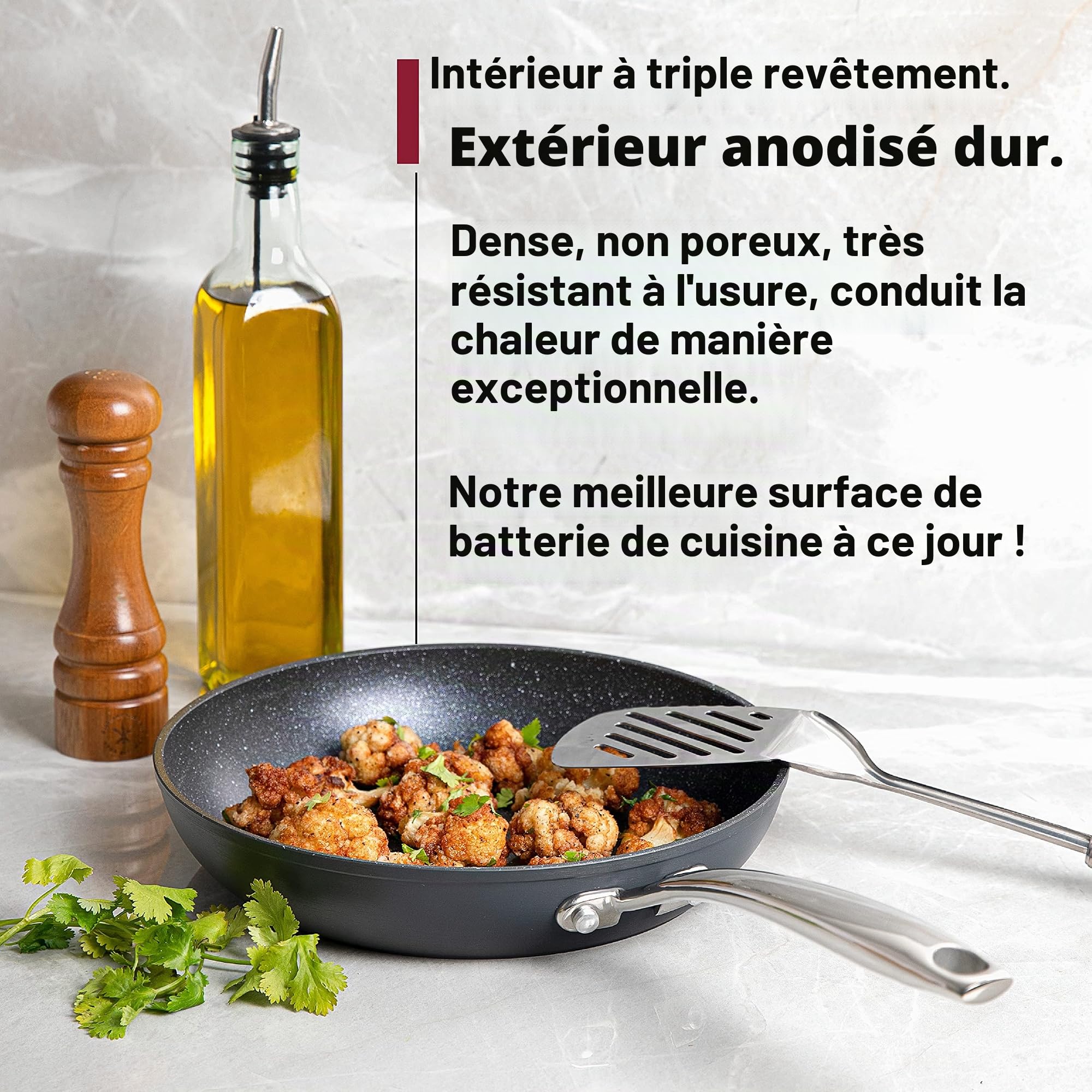 GRANITESTONE Pro anodisé dur | Ustensiles de cuisine de 8 », 10 » et 12 », 100% sans PFOA, allant au four, au lave-vaisselle et aux ustensiles