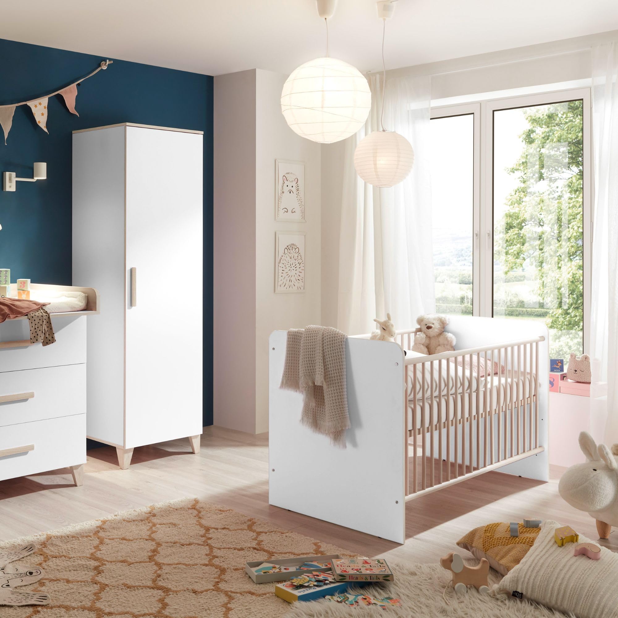 Stella Trading Prizzi-Armario para habitación de bebé (Aspecto, versátil, con Mucho Espacio de Almacenamiento), Color, Madera, Blanco Aurum, Kleiderschrank