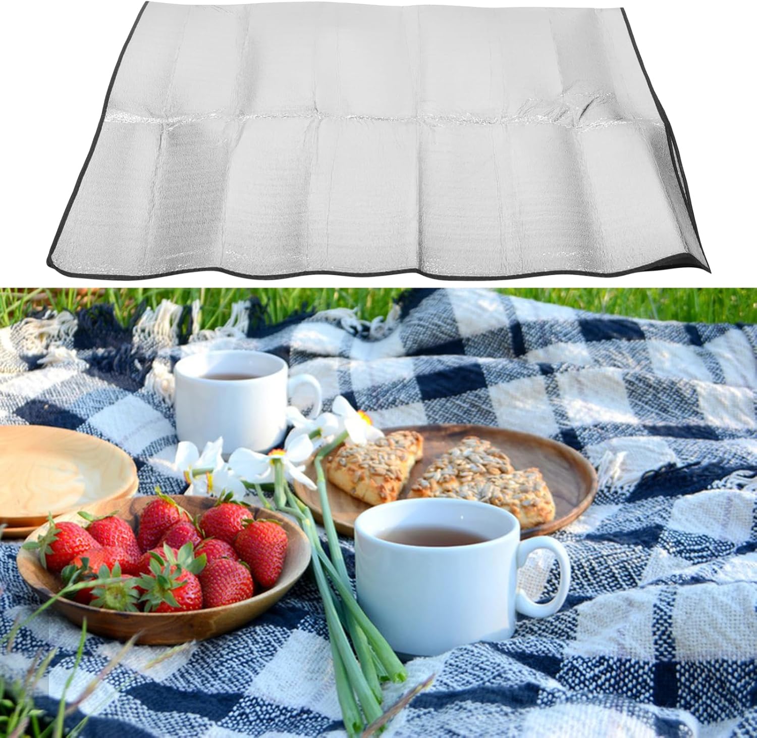 VICASKY 200x150cm Waterproof Aluminum Foil Camping Kneeler Mat Folding Picnic Sleeping Pad Lightweight Sleeping Mattress for Outdoor Use Easy to Carry