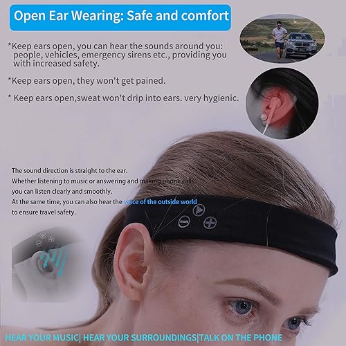 Miniatura 5 de BenexBesdi Diadema deportiva inalámbrica a prueba de sudor máscara de ojos para dormir diadema para gimnasios auriculares musicales con altavoz HD