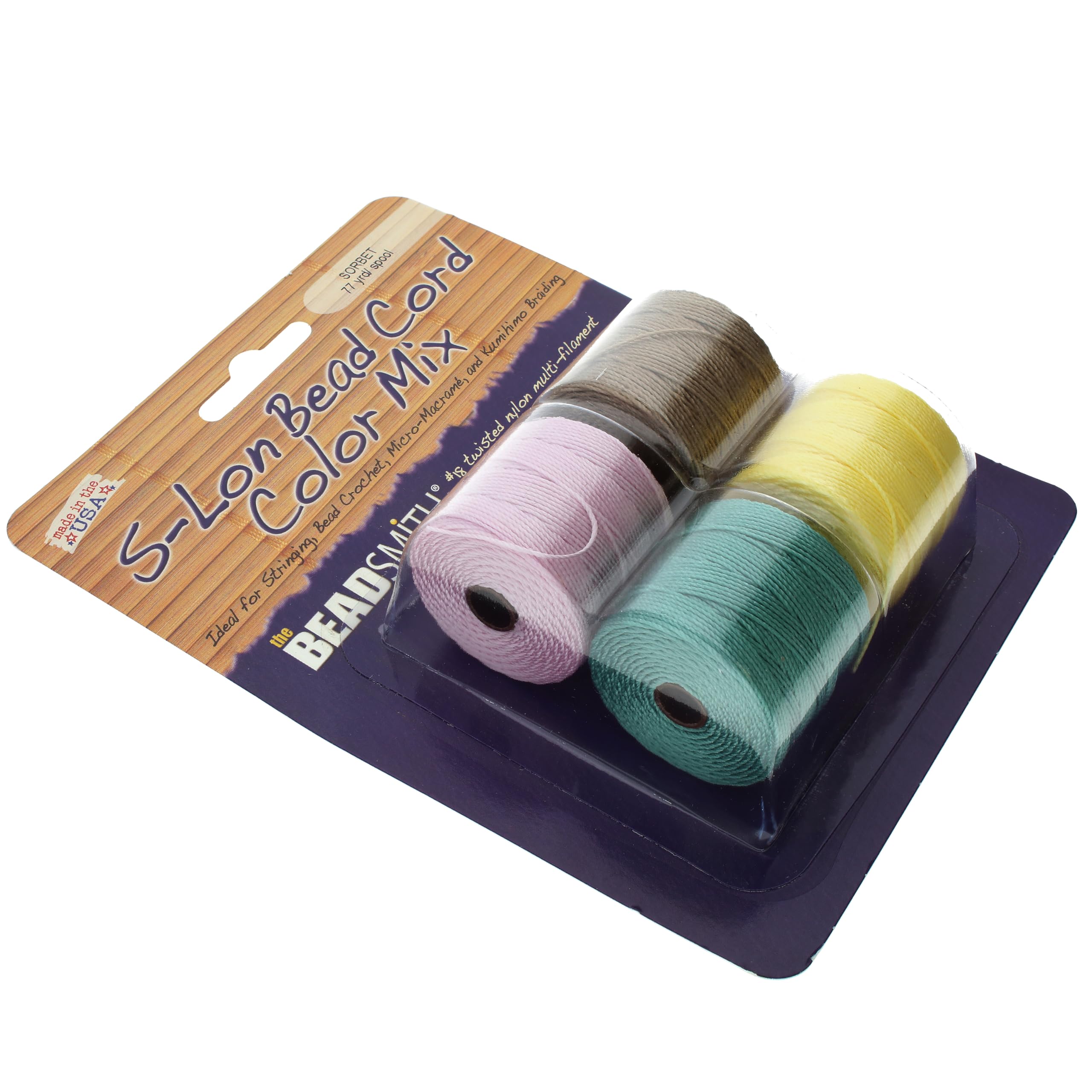 The Beadsmith S-Lon # 18 - Filo di nylon Sorbet Mix - Tex210 Cord, diametro 5 mm, confezione da 4 bobine da 70 m - per infilare perline, uncinetto, gioielli micro-macramè e progetti kumihimo