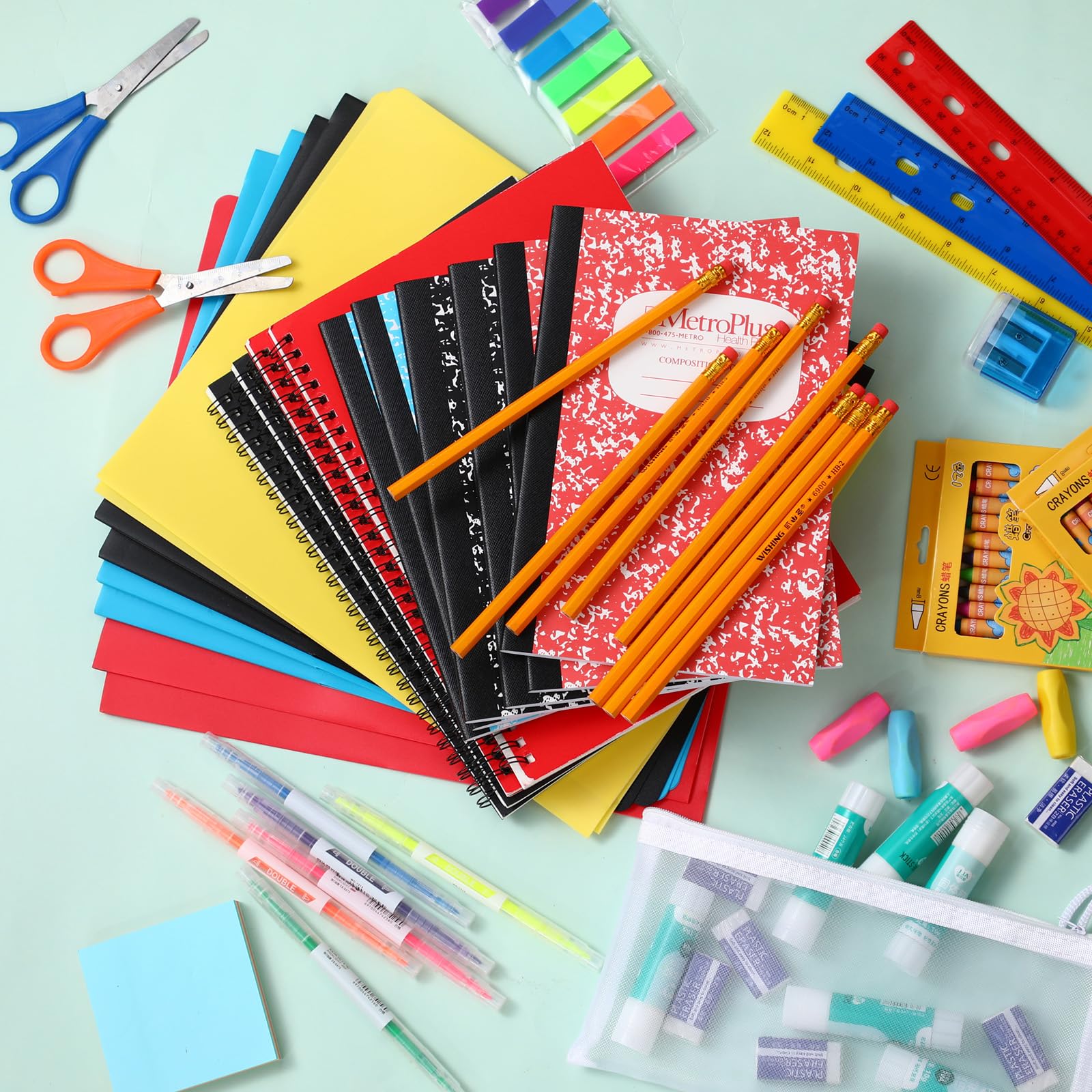 Gilprop Kit de 352 piezas de suministros escolares, 4 juegos por juego de suministros de regreso a clases | Kit esencial para estudiantes, incluye lápiz, cuaderno, regla, tijeras, borrador de notas adhesivas, sacapuntas