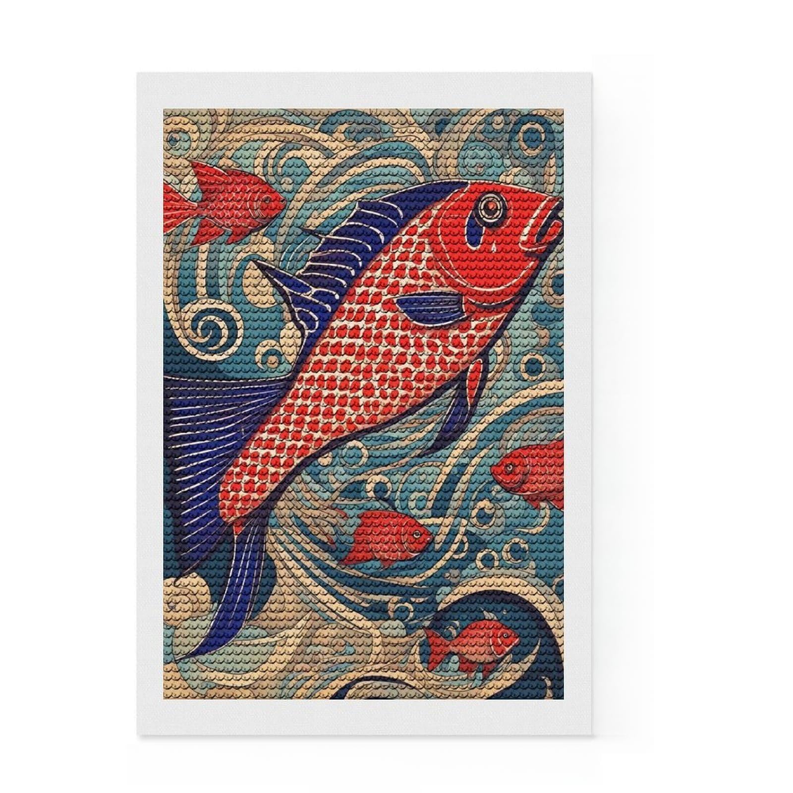 Junmoney Fish Japan Diamond Art Kit 8"x12", for Women, Nice Detail and Sparkle, Living Room Decor, Birthday Gift, Easy to Enjoy